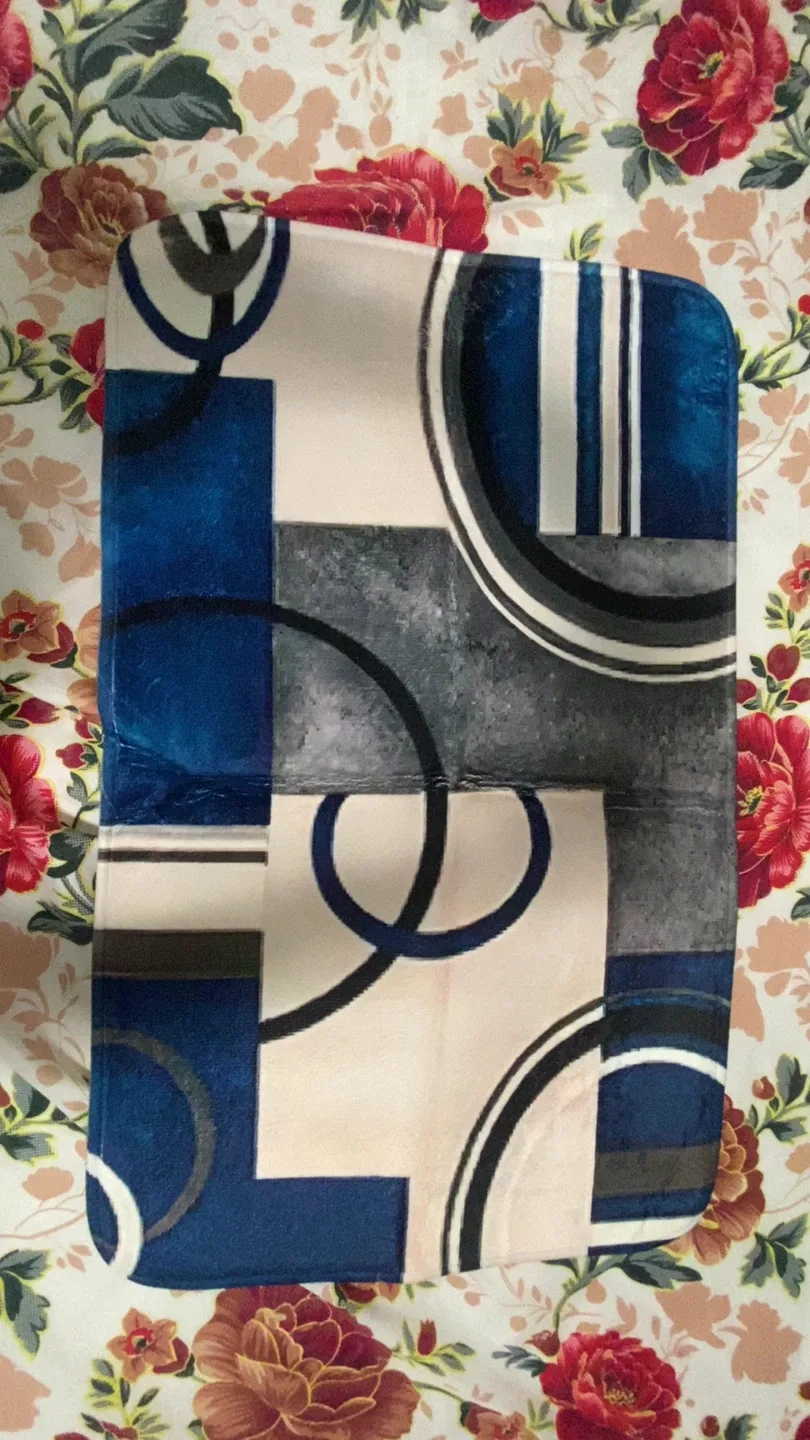 Blue & Grey Patterned Bath Mat image indicator(2)