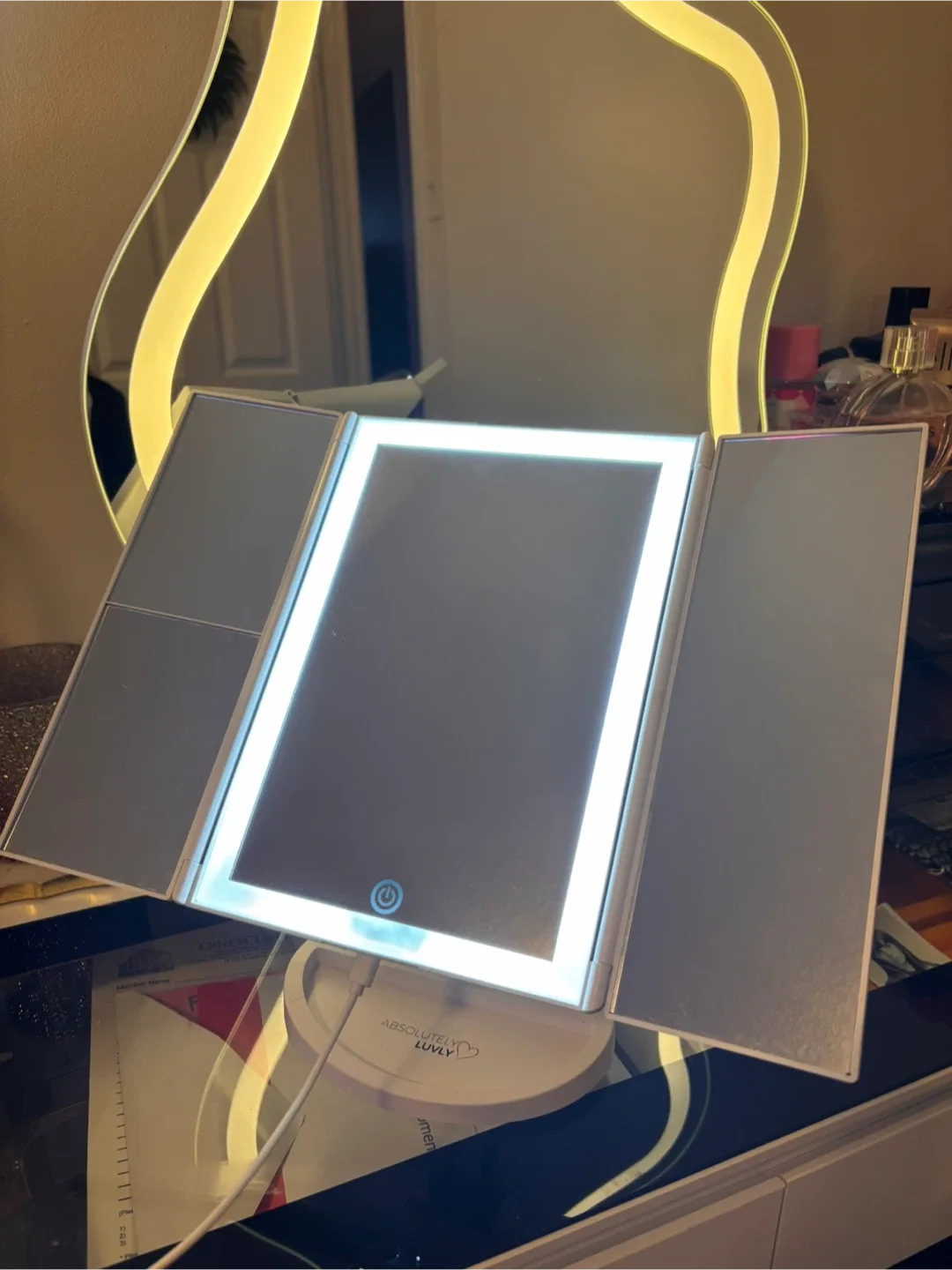 Tri-Fold LED Makeup Mirror