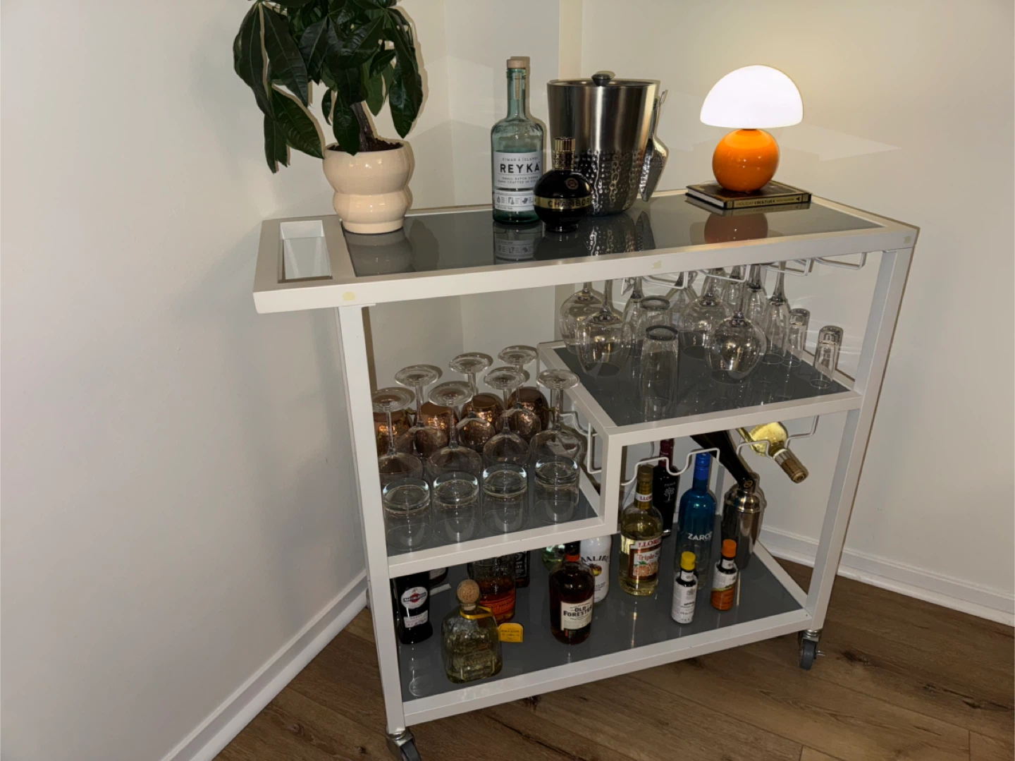 Bar Cart - White, metal, multilevel cart with wheels - photo 3