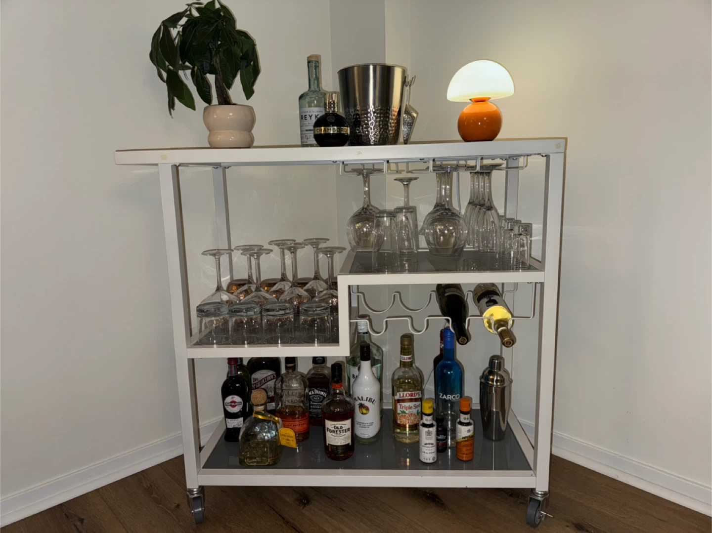 Bar Cart - White, metal, multilevel cart with wheels - photo 2