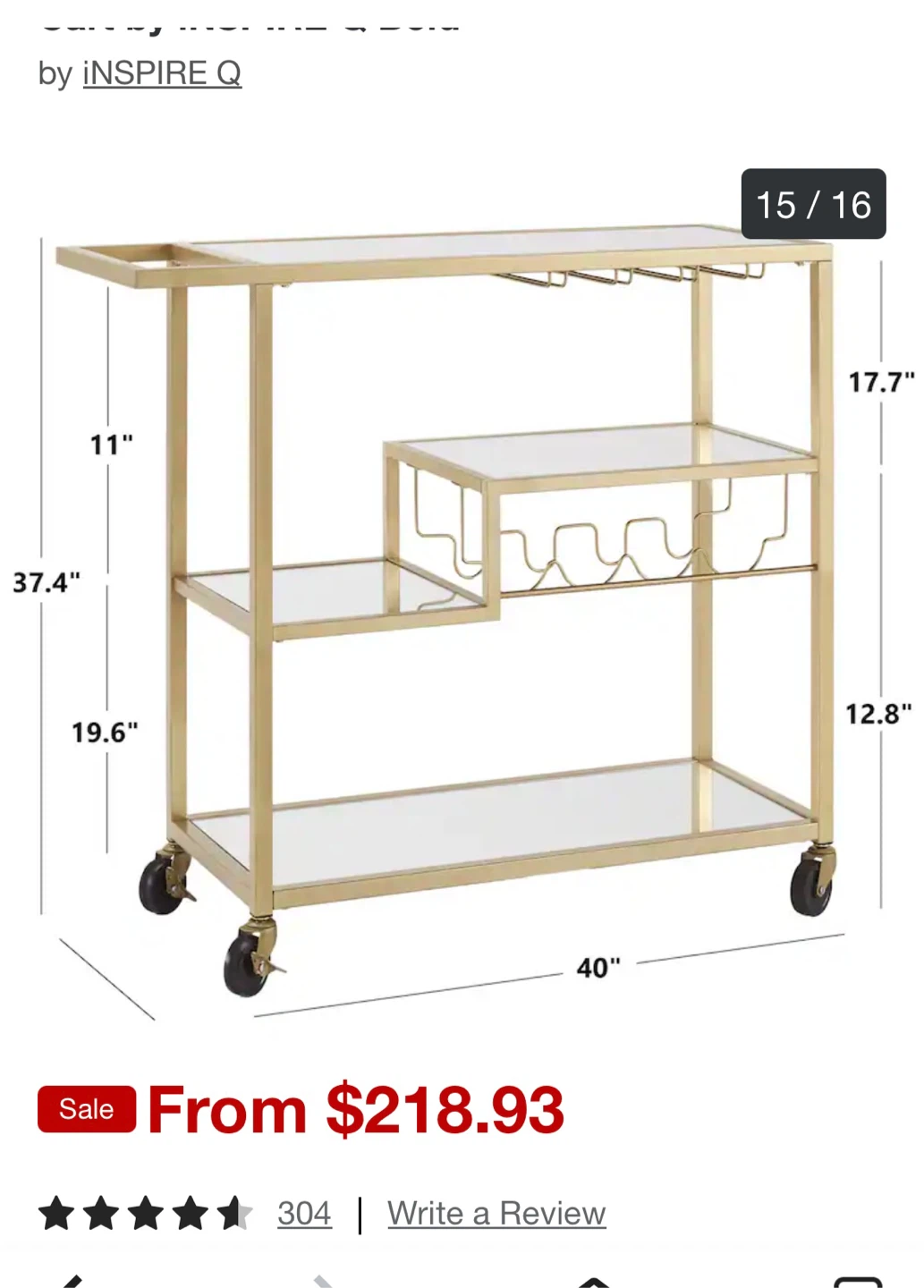 Bar Cart - White, metal, multilevel cart with wheels - photo 4