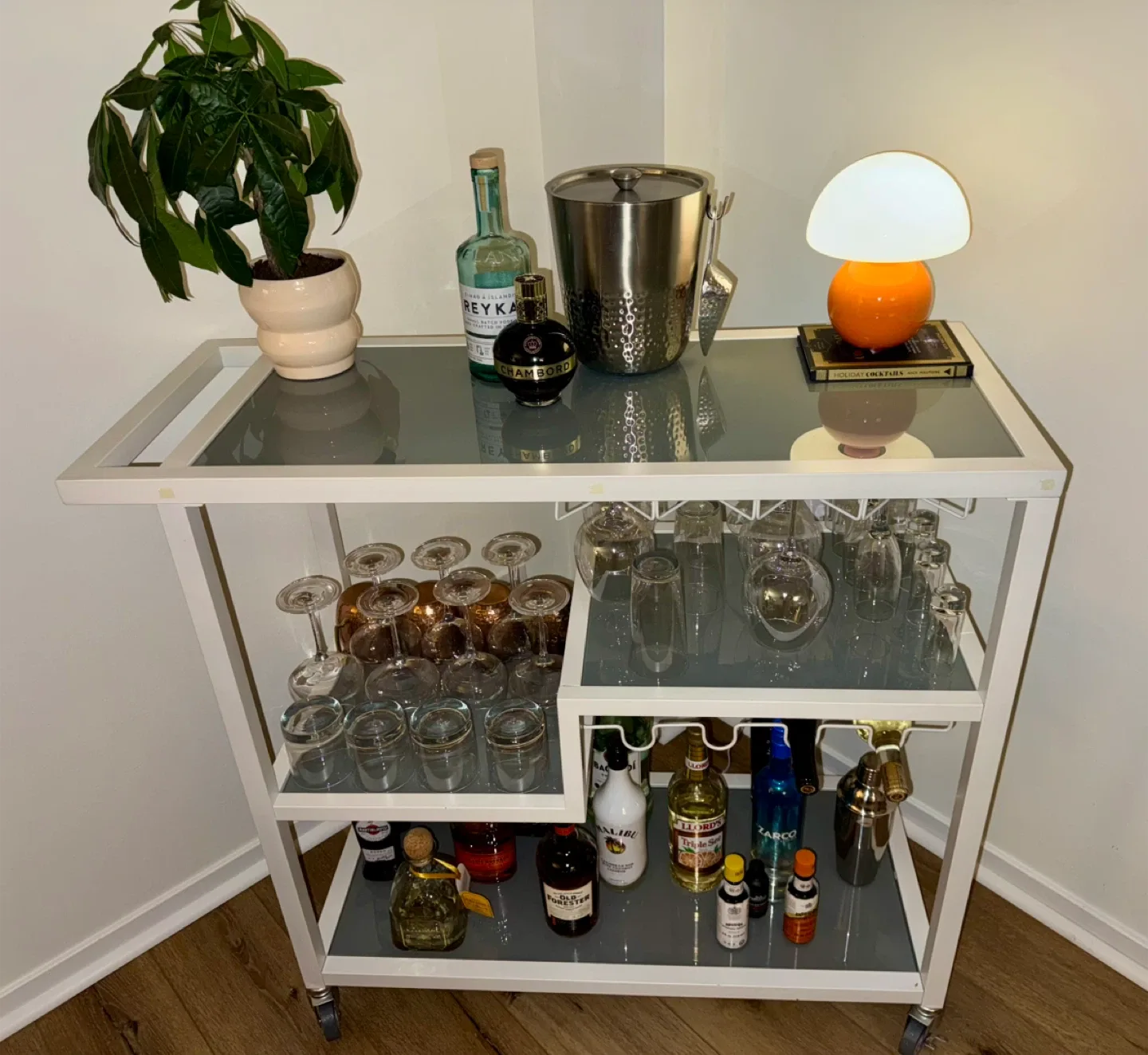 Bar Cart - White, metal, multilevel cart with wheels