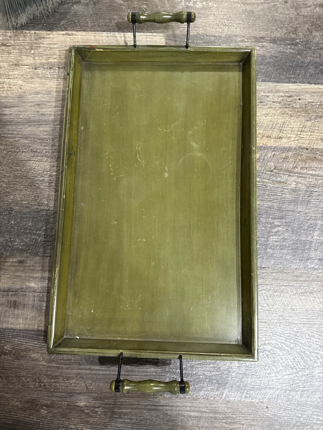 Olive Green Decorative Tray with Handles