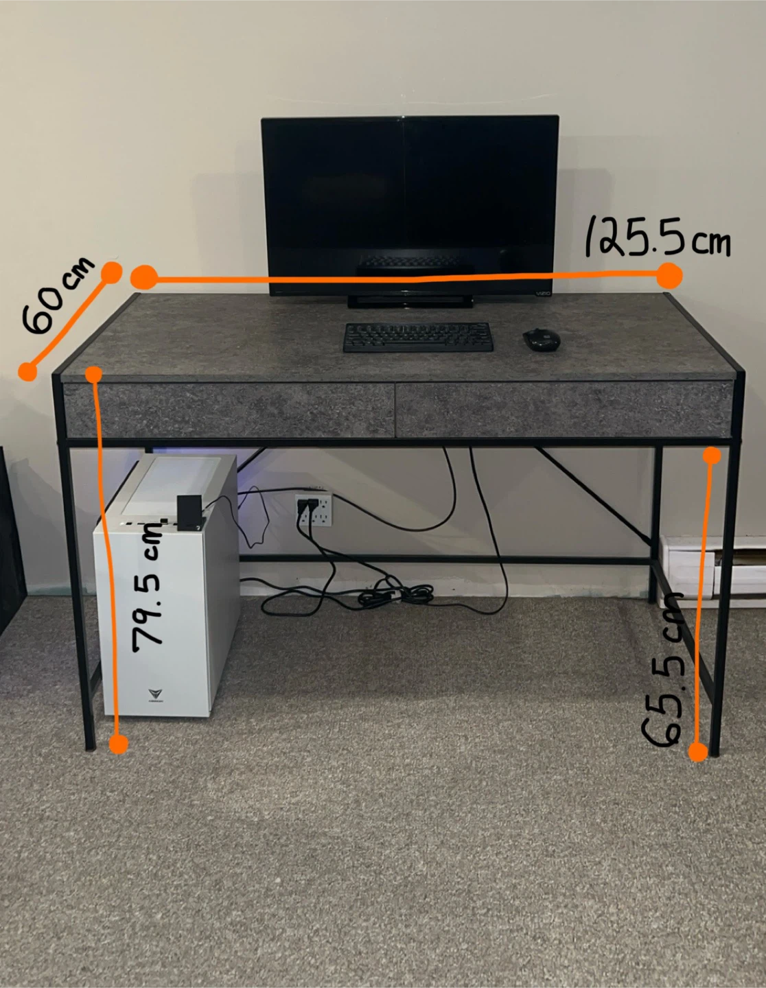Grey (Stone) Computer Desk - 2 Drawers