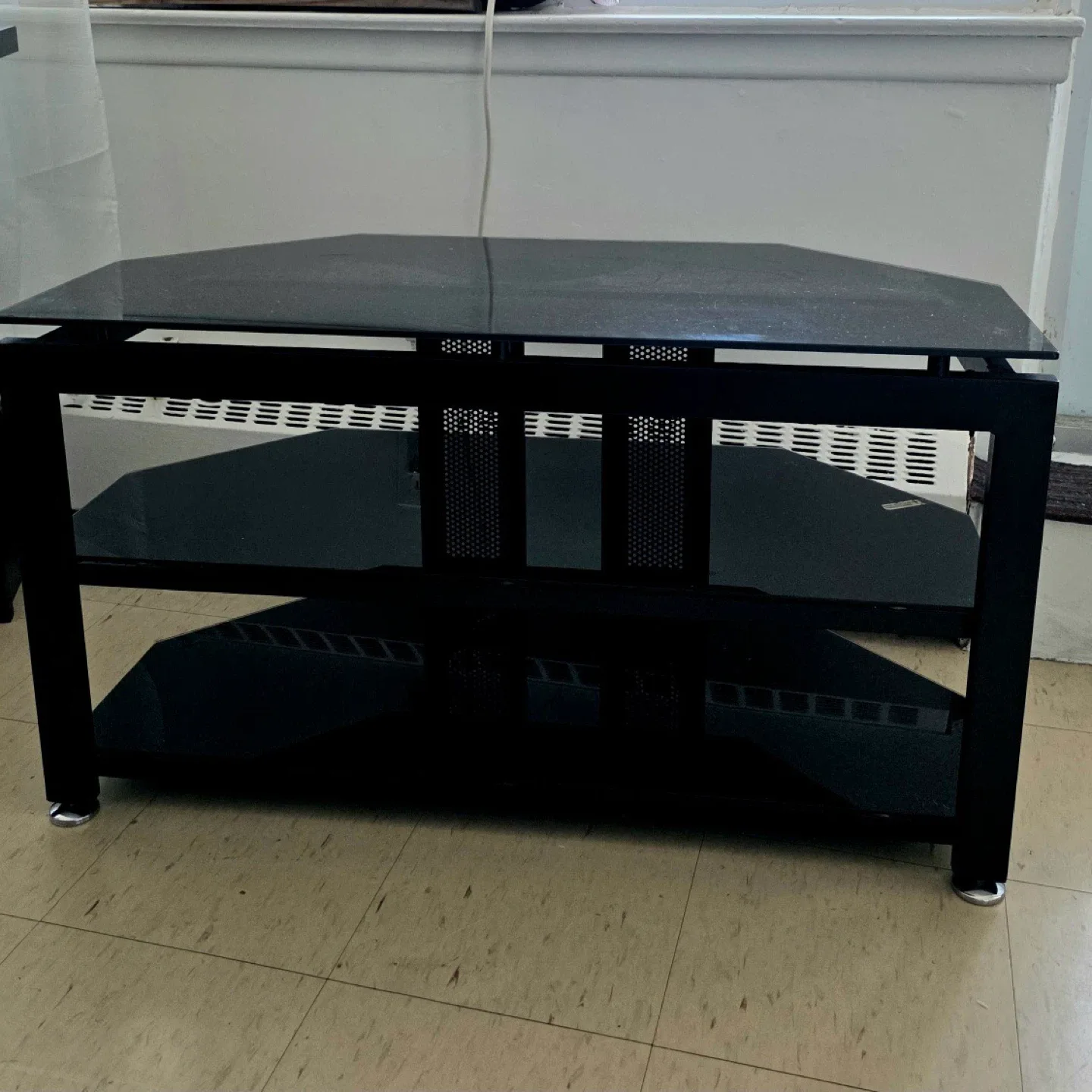 Black Glass Corner TV Stand