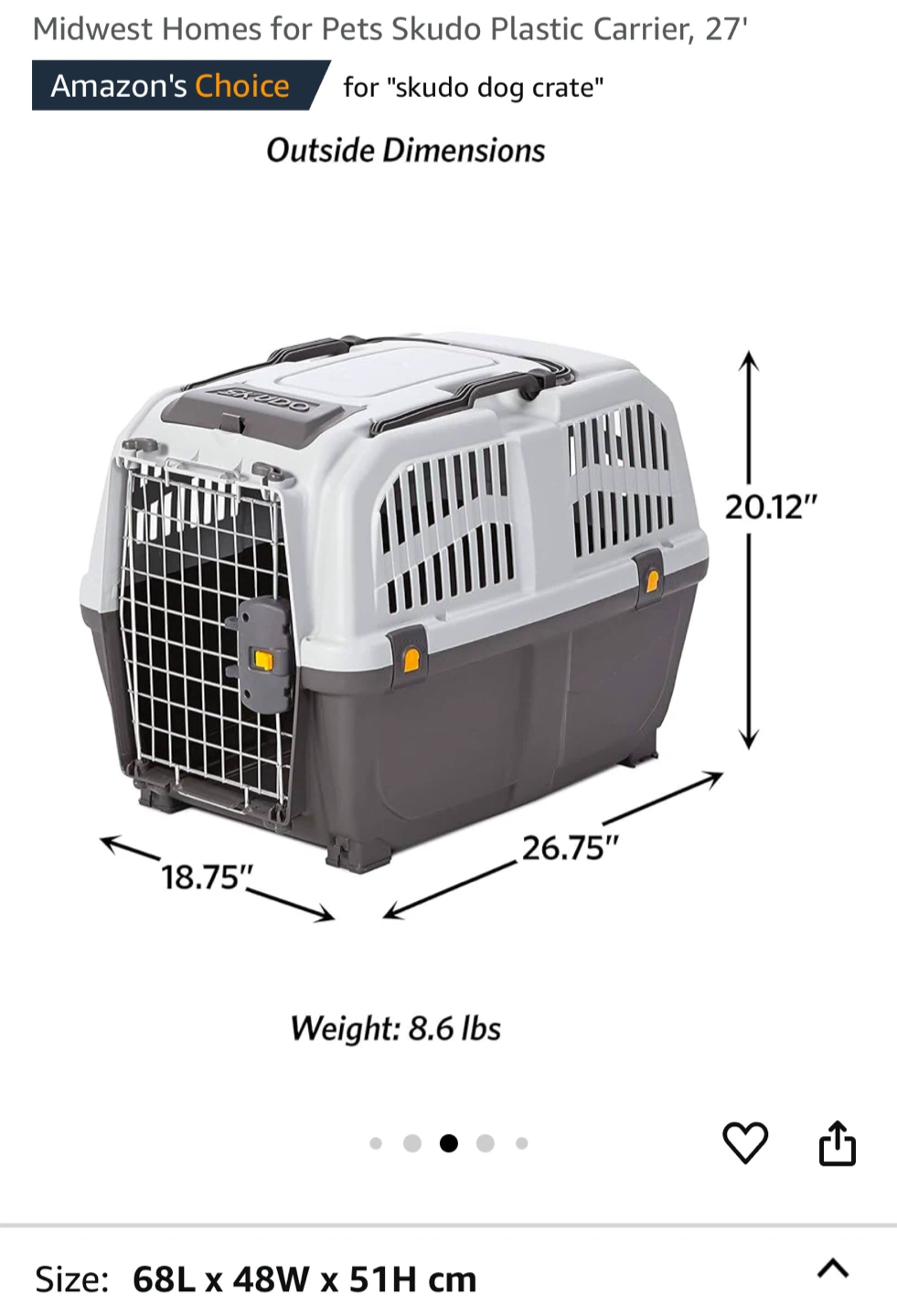 Midwest Skudo Plastic Carrier, 27" Medium Dog Crate