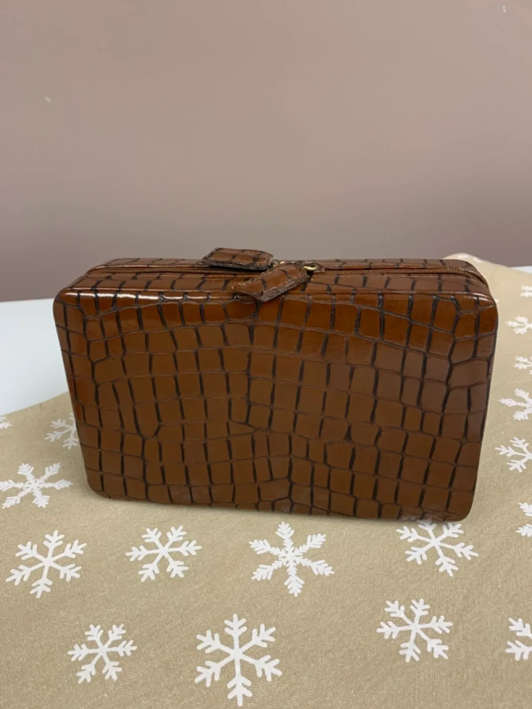 Brown Faux Croc Leather Jewelry Box🥕 image indicator(3)