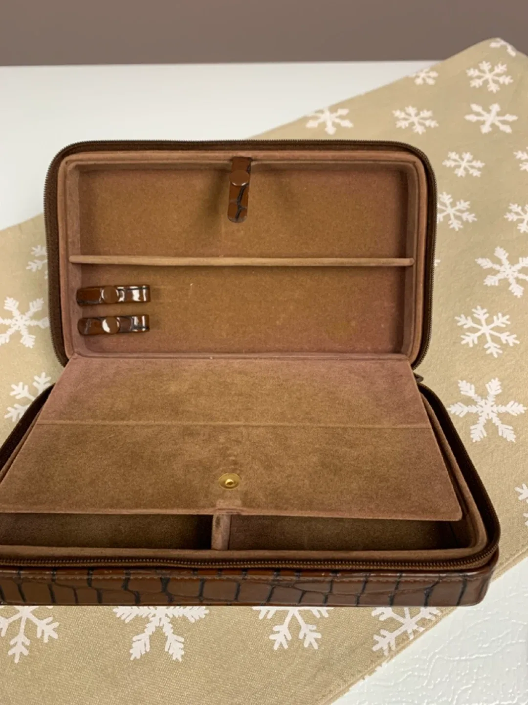 Brown Faux Croc Leather Jewelry Box🥕 image indicator(2)