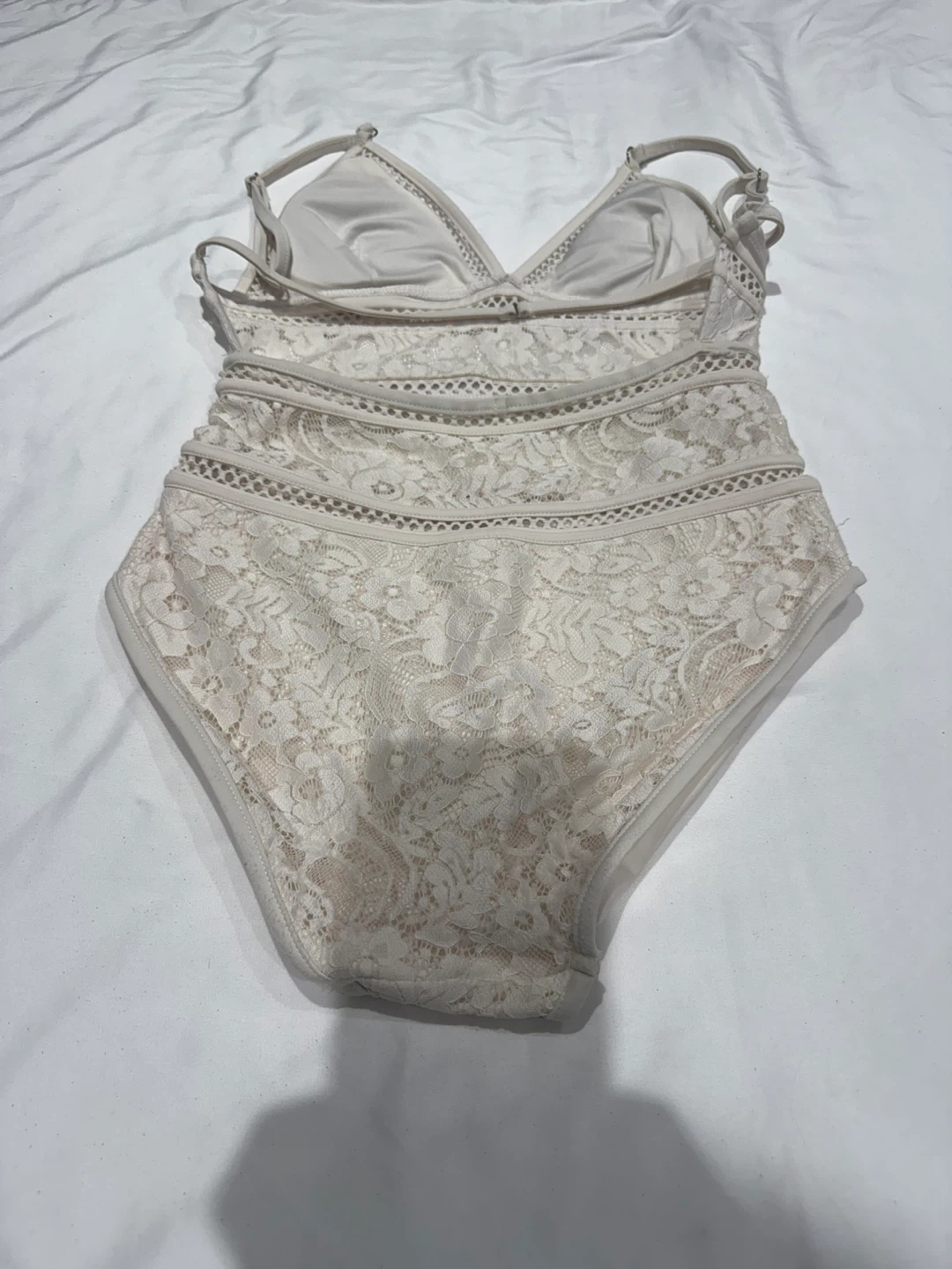 Lace One Piece Swimsuit - Beige - photo 3