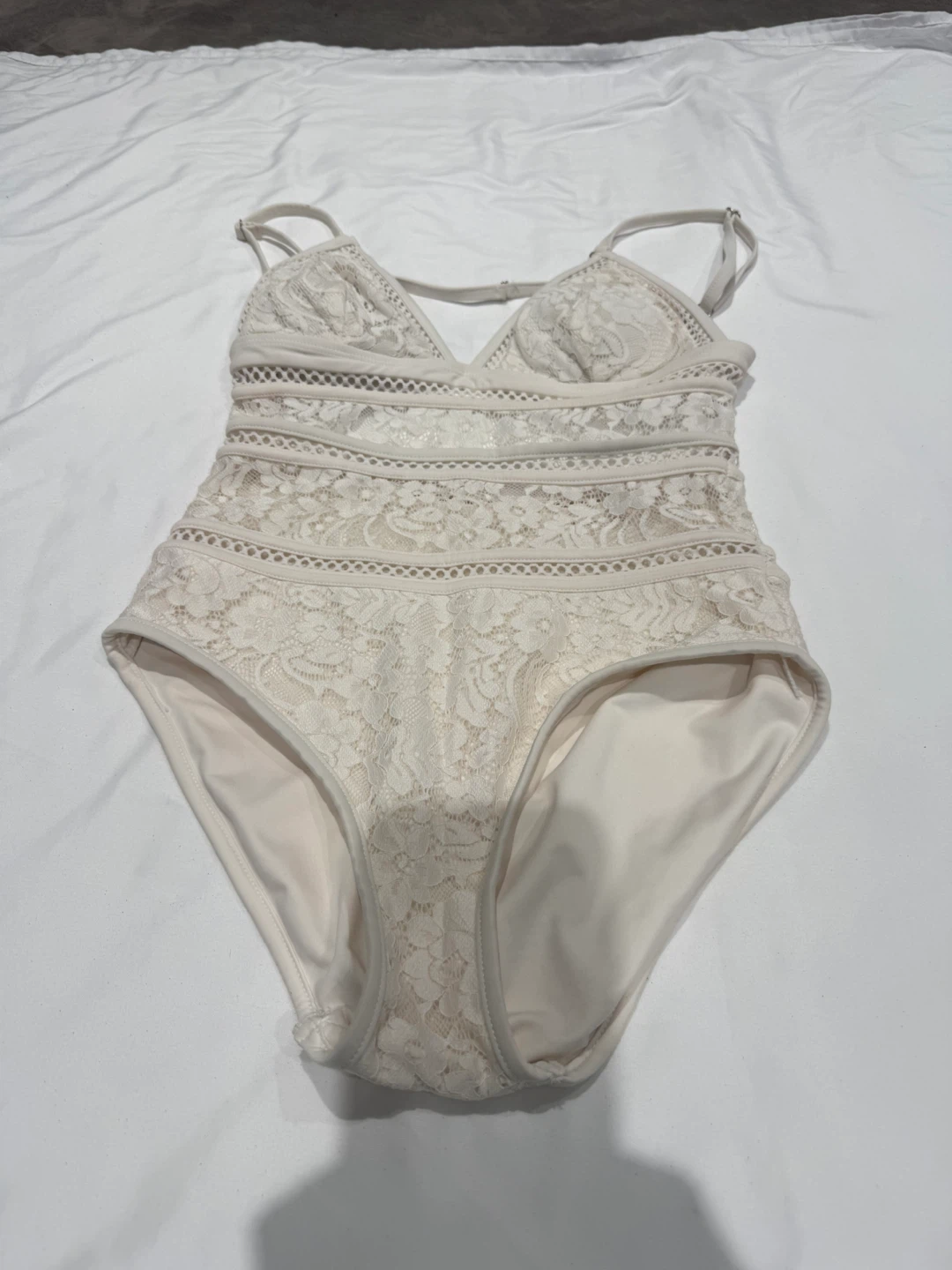 Lace One Piece Swimsuit - Beige