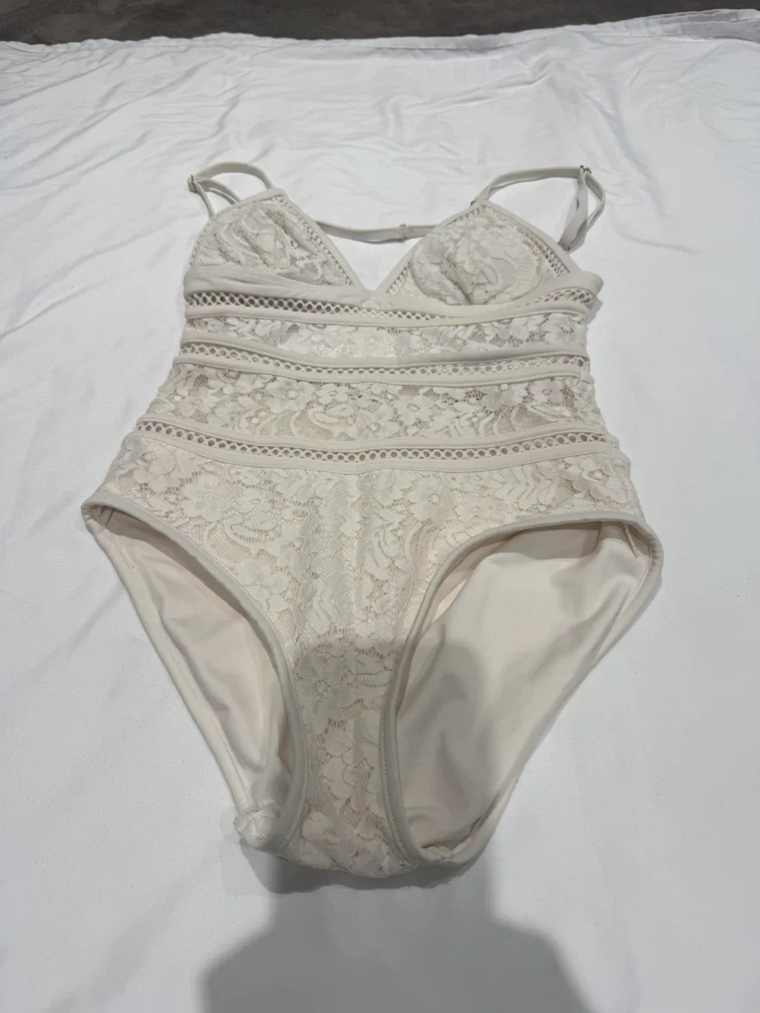 Lace One Piece Swimsuit - Beige thumbnail