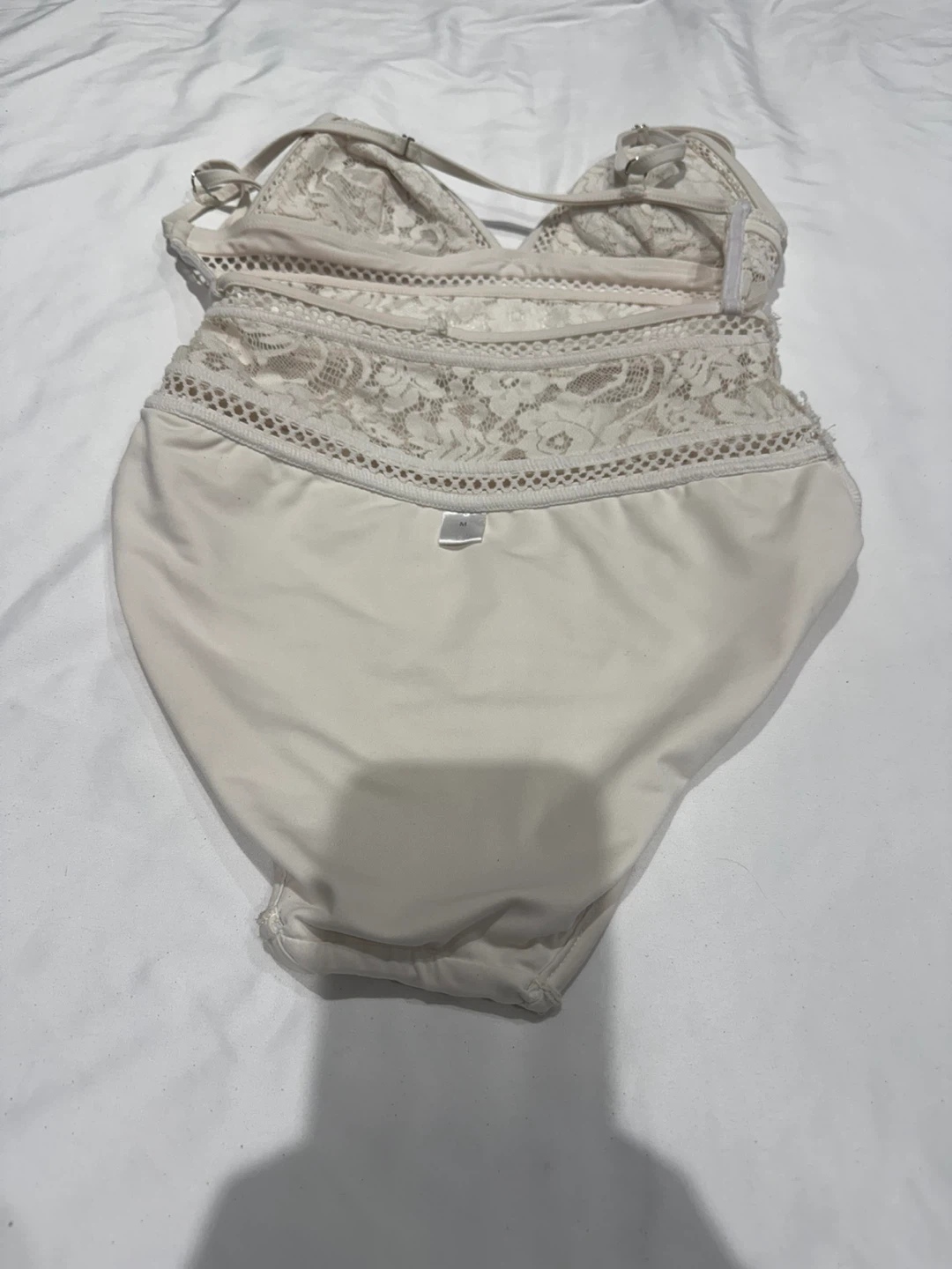 Lace One Piece Swimsuit - Beige - photo 4