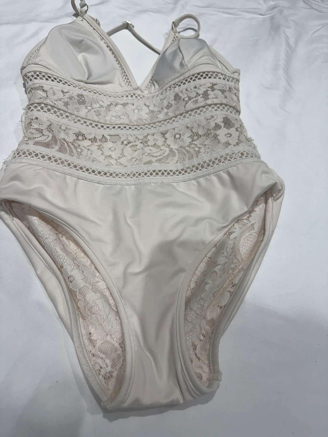 Lace One Piece Swimsuit - Beige - photo 5