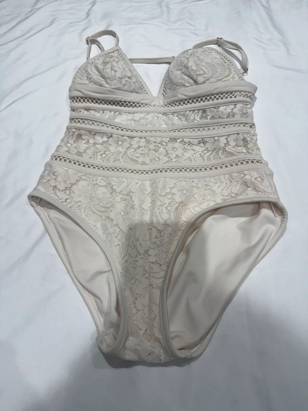 Lace One Piece Swimsuit - Beige - photo 2