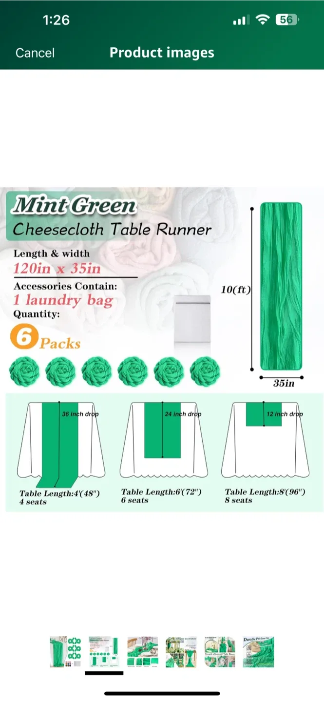 6 Mint Green Cheesecloth Table Runner (New) image indicator(3)