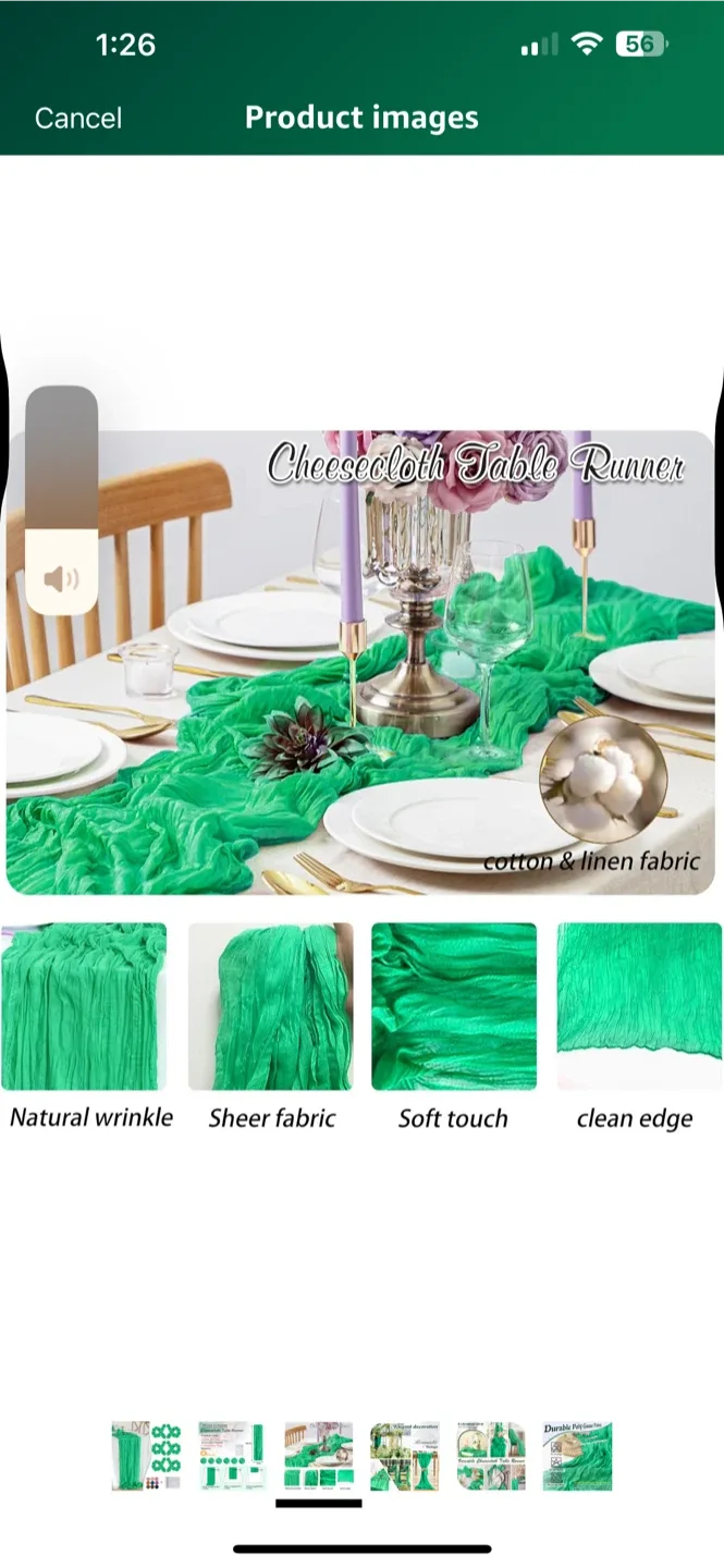 6 Mint Green Cheesecloth Table Runner (New) image indicator(4)