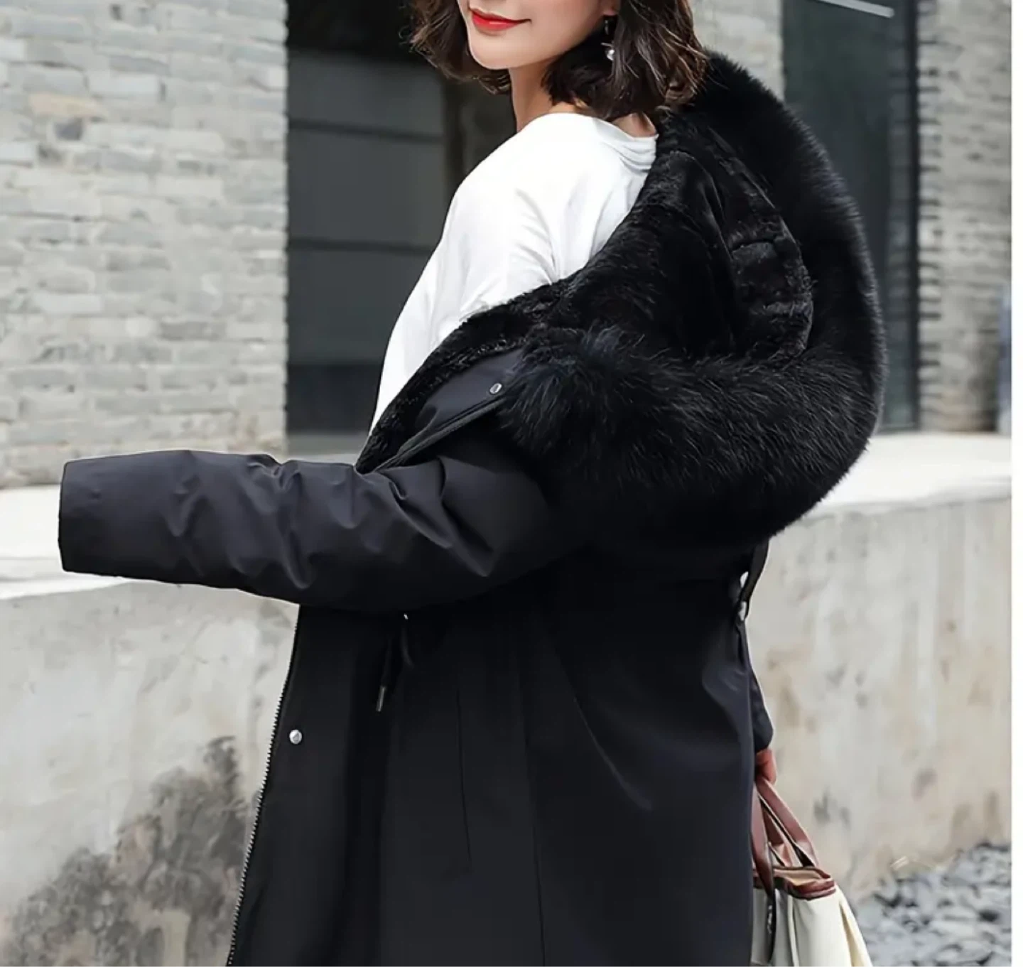Black Winter Parka with Fur Hood - photo 2