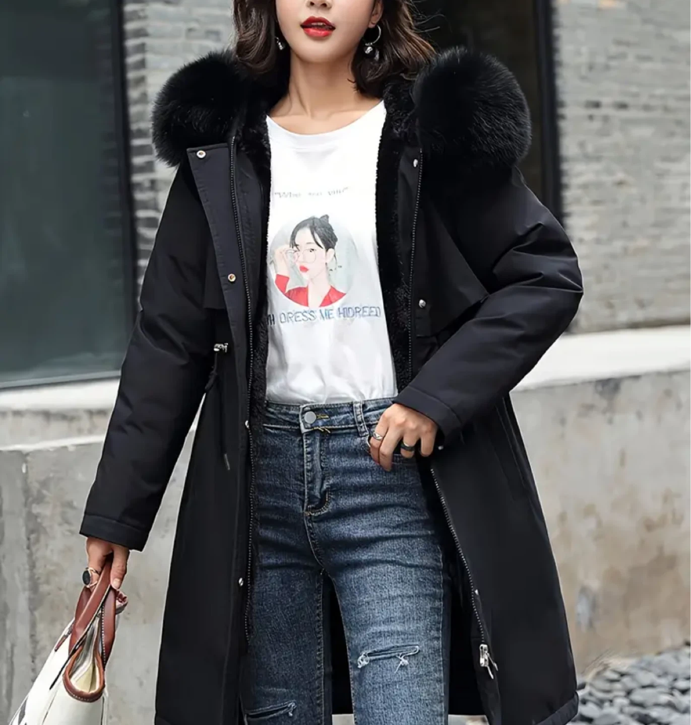 Black Winter Parka with Fur Hood - photo 3