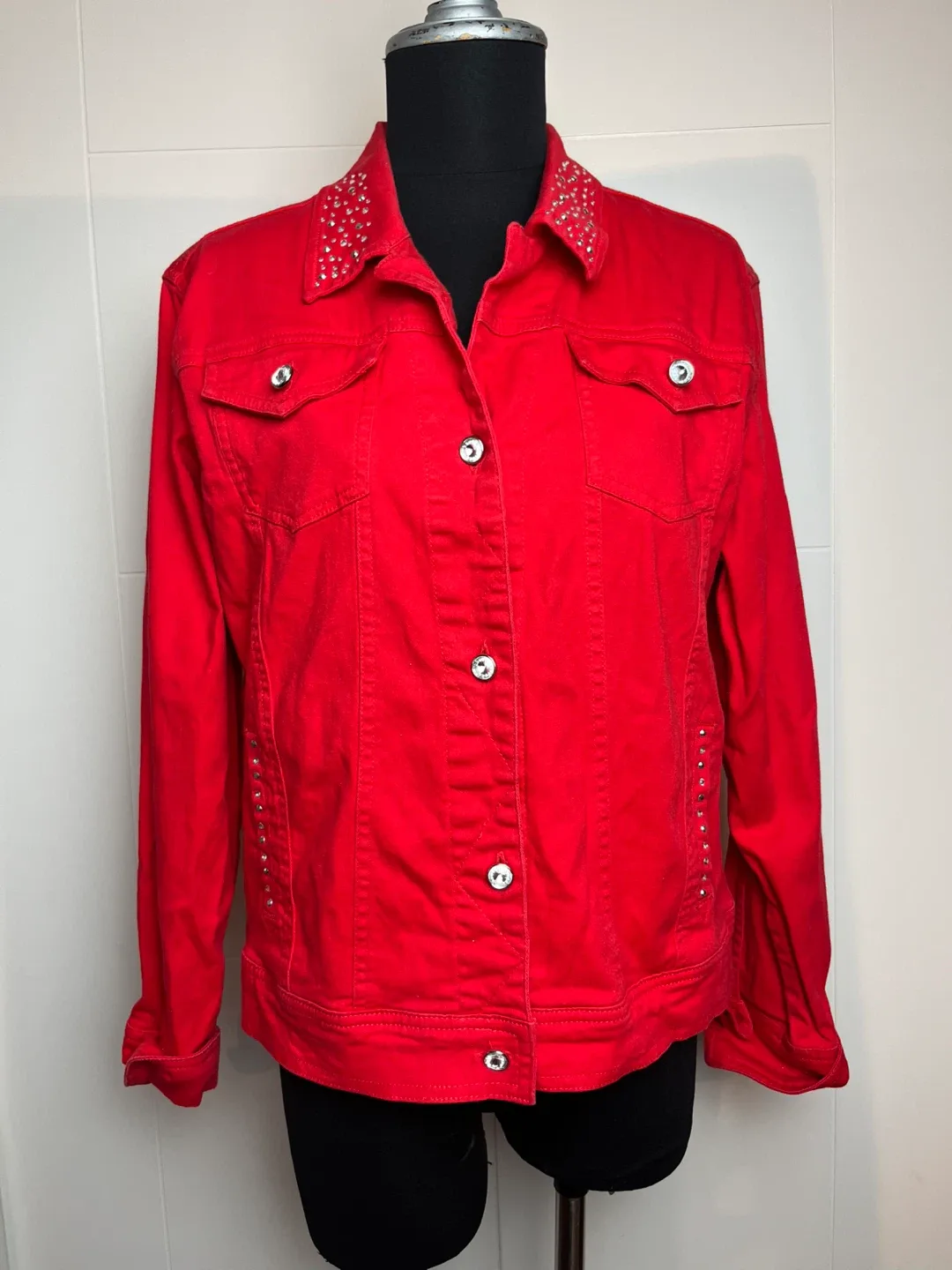 Tea Design Red Denim Jacket - Size Medium