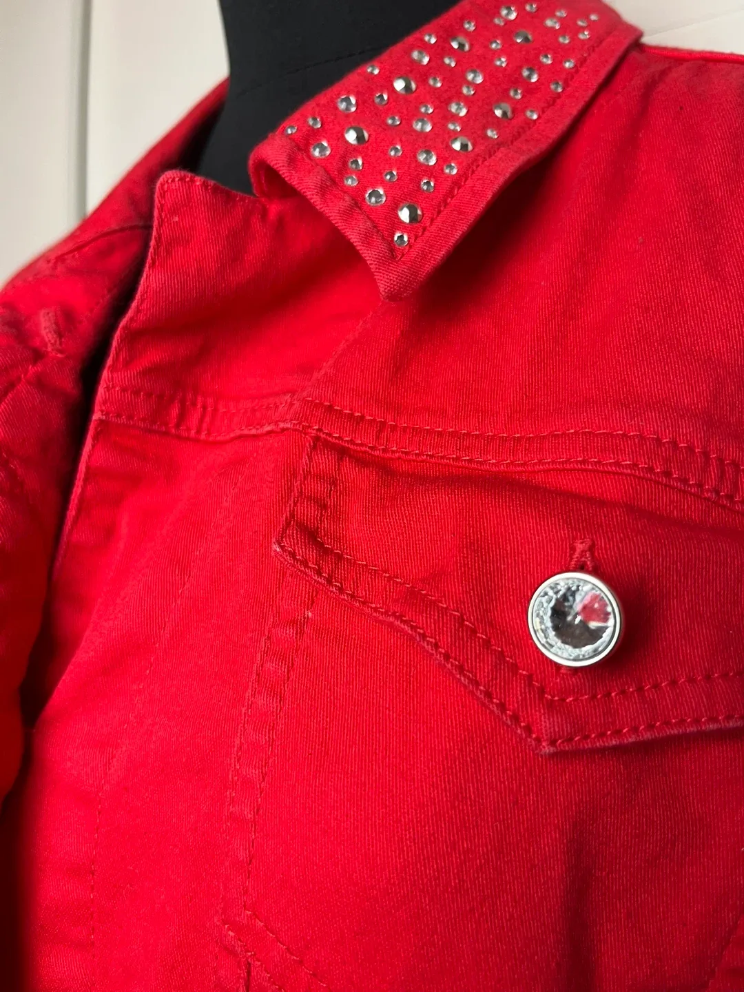 Tea Design Red Denim Jacket - Size Medium image indicator(2)