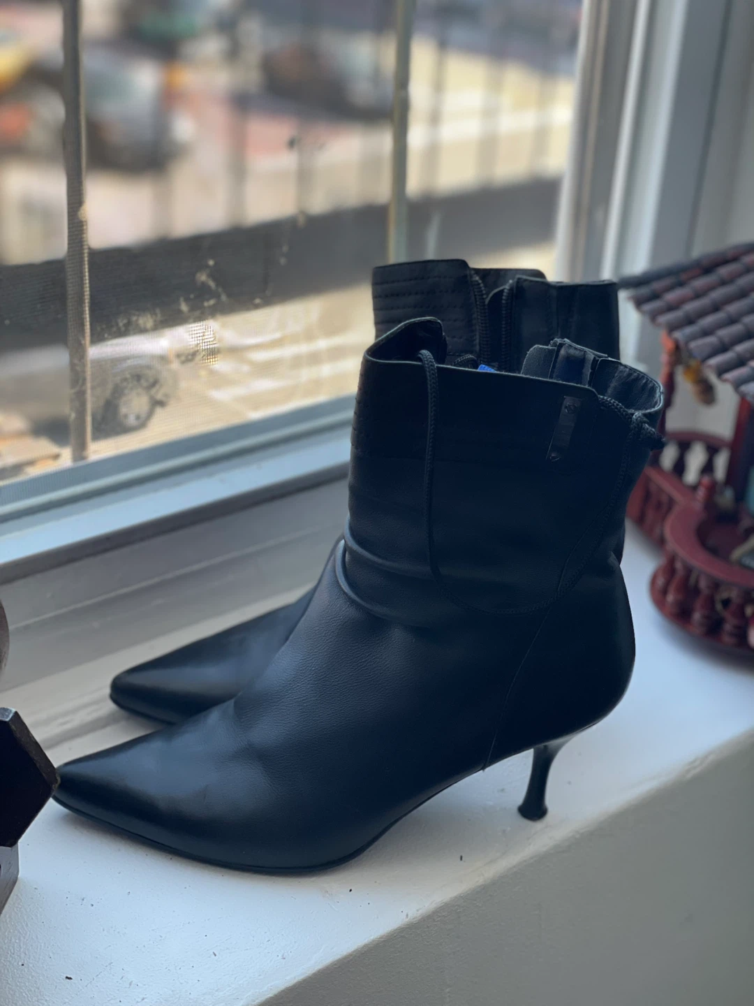 Popushier Black Leather Ankle Boots