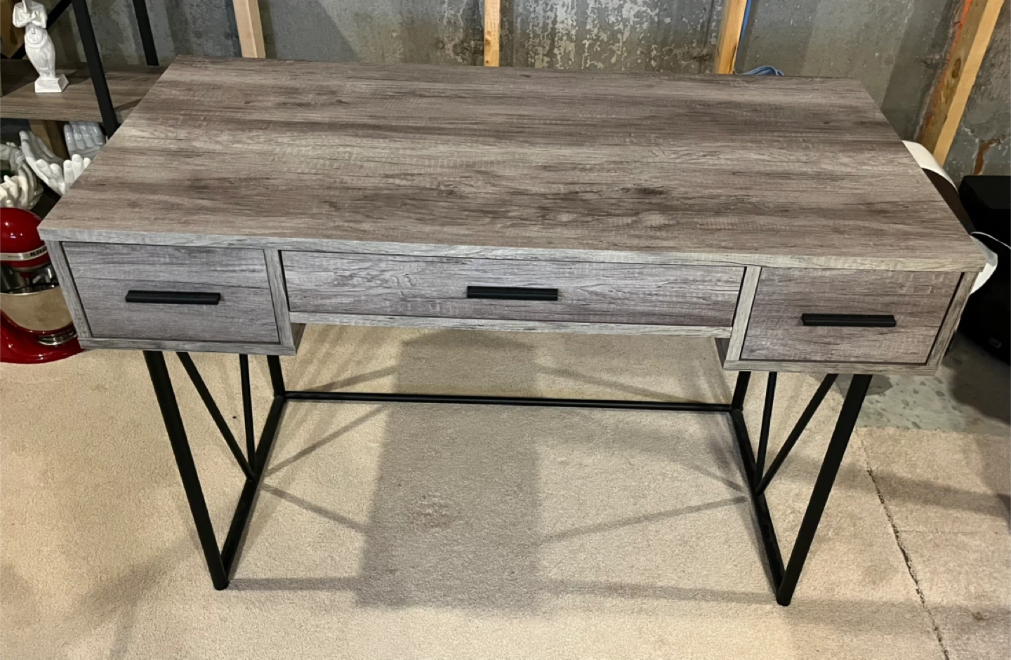 Grey Wood and Black Metal Desk