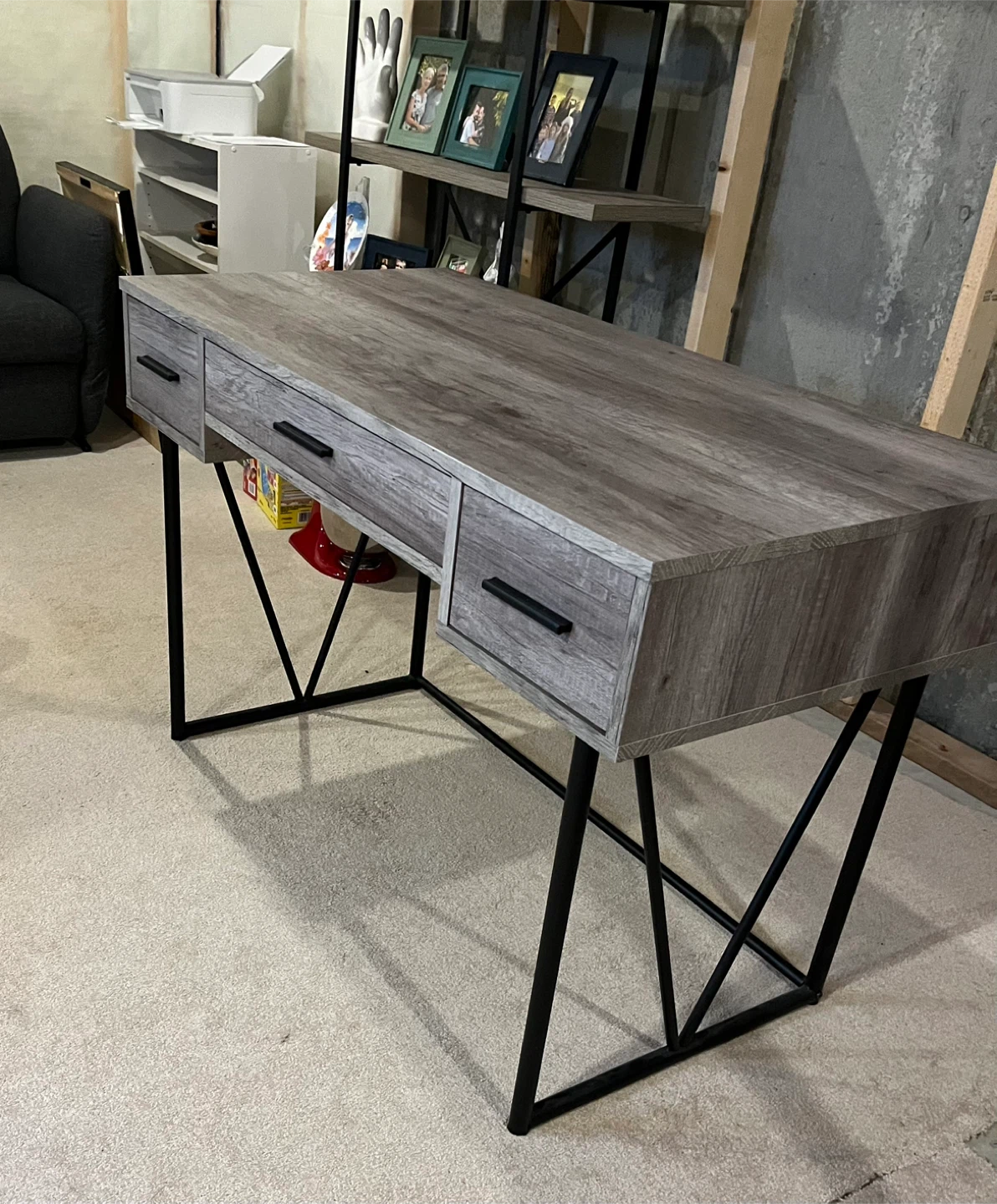 Grey Wood and Black Metal Desk - photo 4