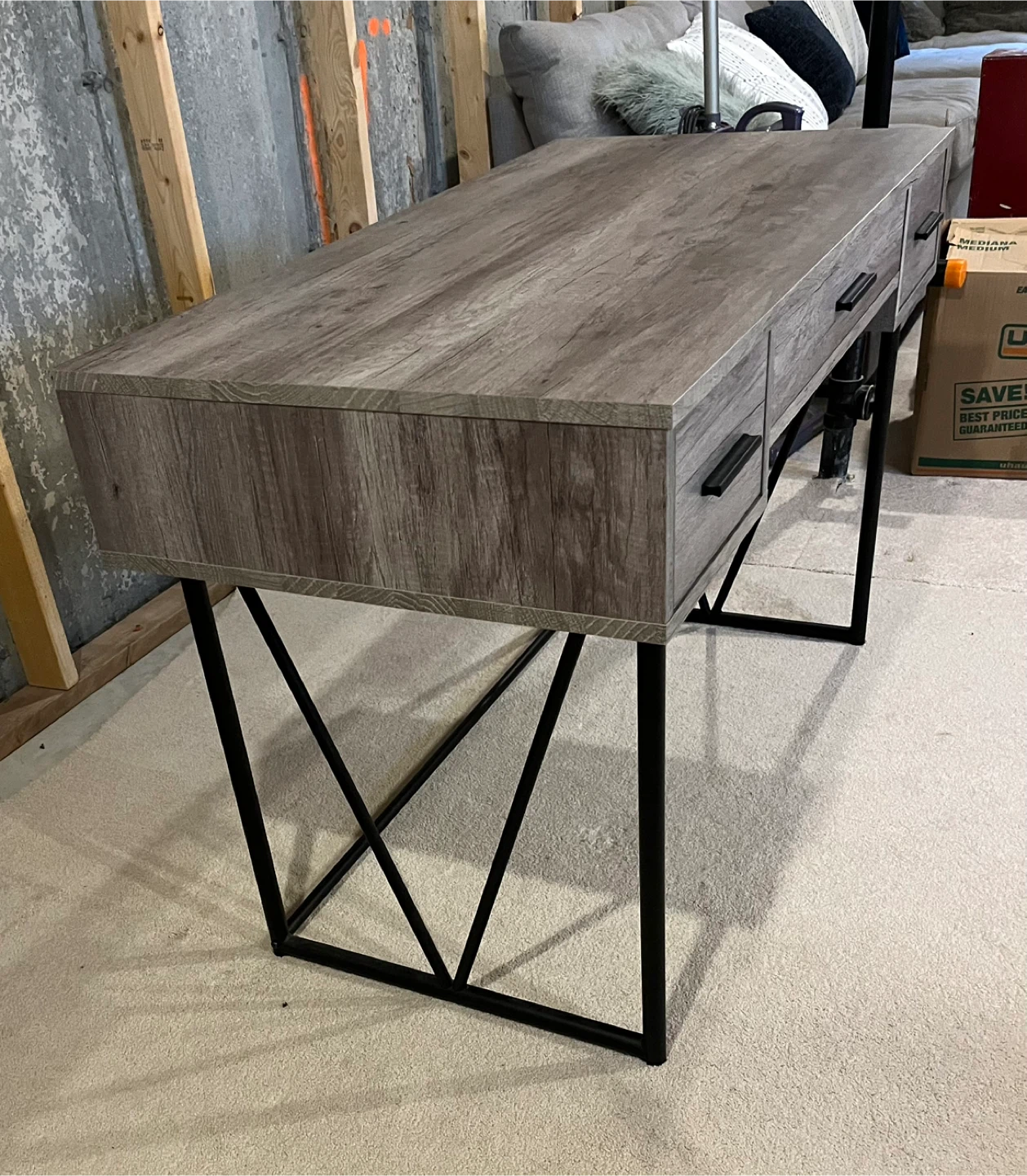 Grey Wood and Black Metal Desk - photo 3