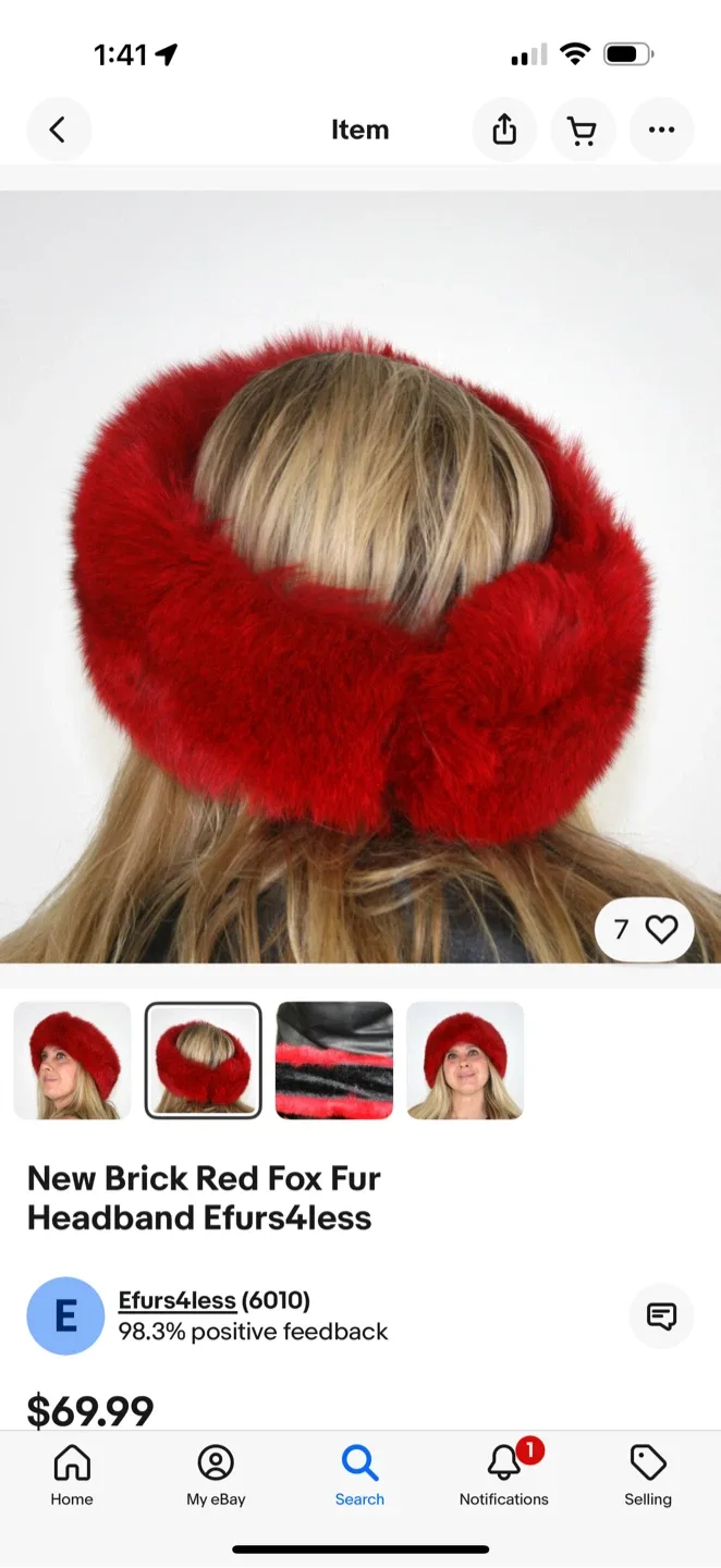 Brick Red Fox Fur Headband image indicator(2)