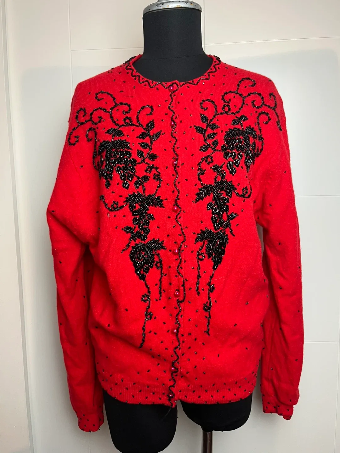 Red Beaded Cardigan - Size 44