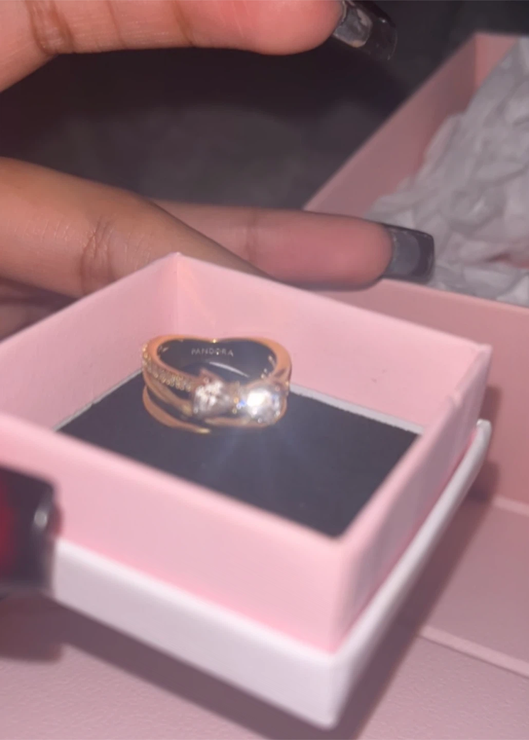 Pandora Sparkling Bow Crossband Gold Ring with Box - photo 2