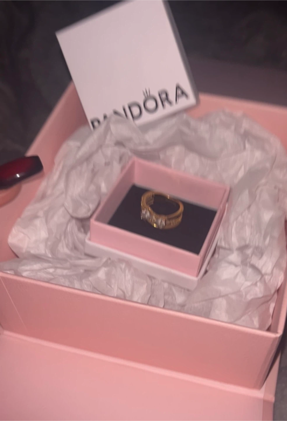 Pandora Sparkling Bow Crossband Gold Ring with Box - photo 3