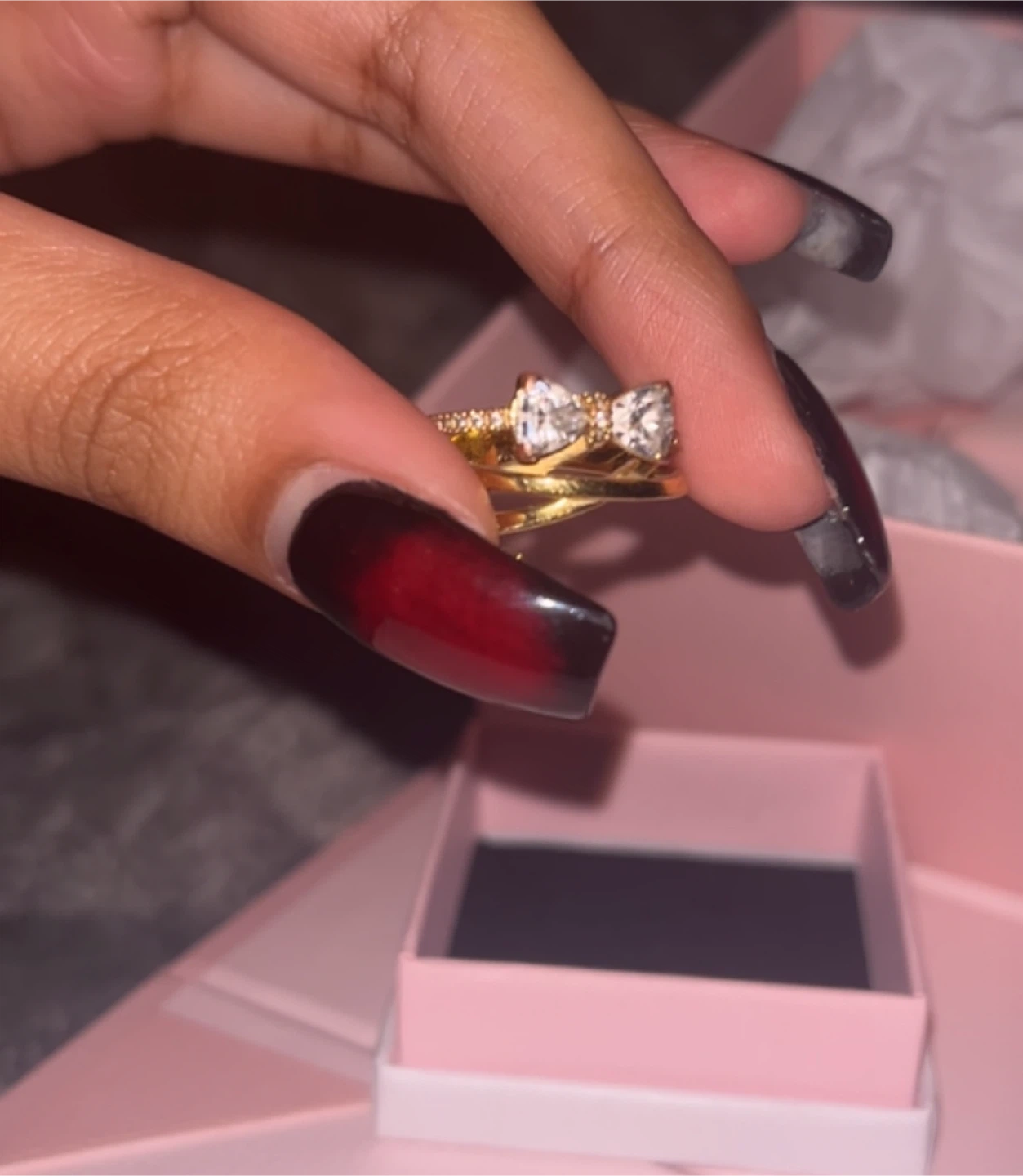 Pandora Sparkling Bow Crossband Gold Ring with Box