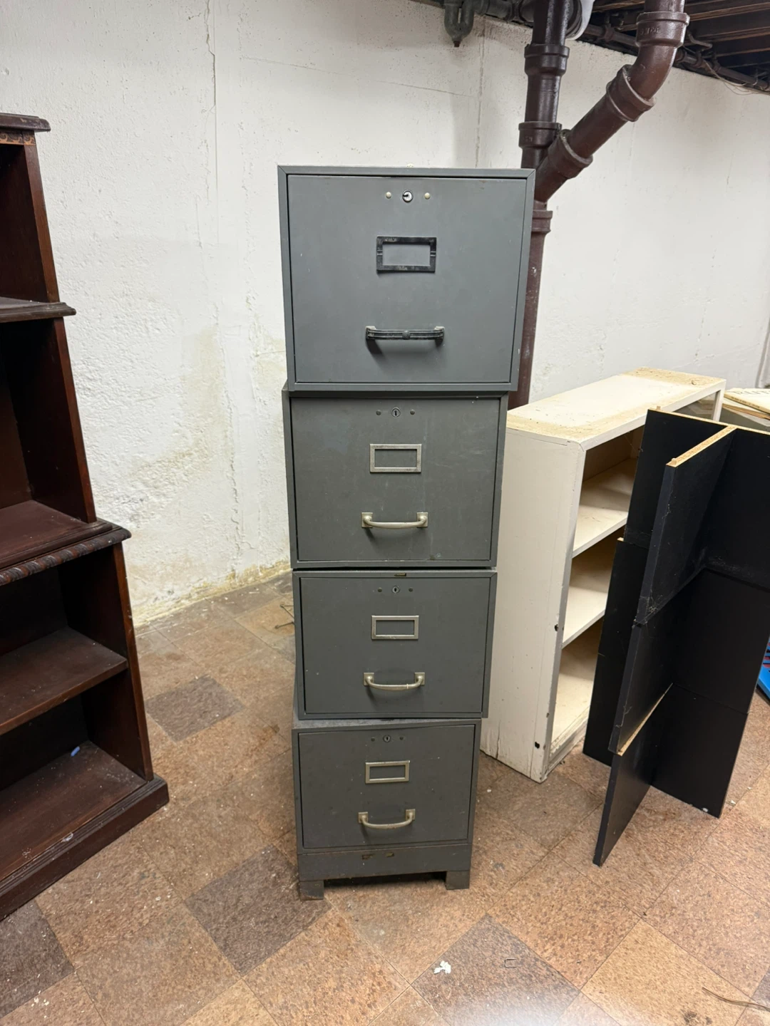 Vintage Steel 4-individual Drawer Filing Cabinet