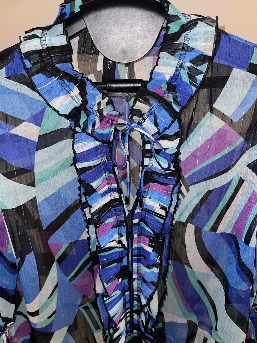 Marc Cain Abstract Print Sheer Ruffled Blouse/Dress size 12 image indicator(5)