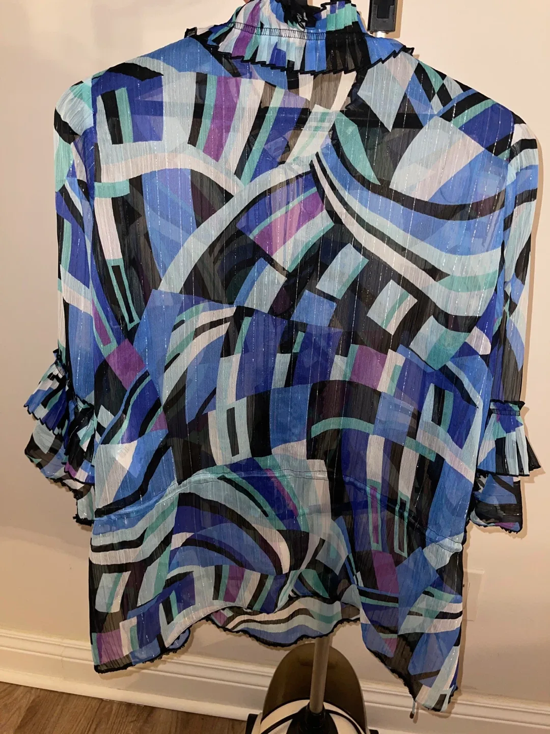 Marc Cain Abstract Print Sheer Ruffled Blouse/Dress size 12 image indicator(8)