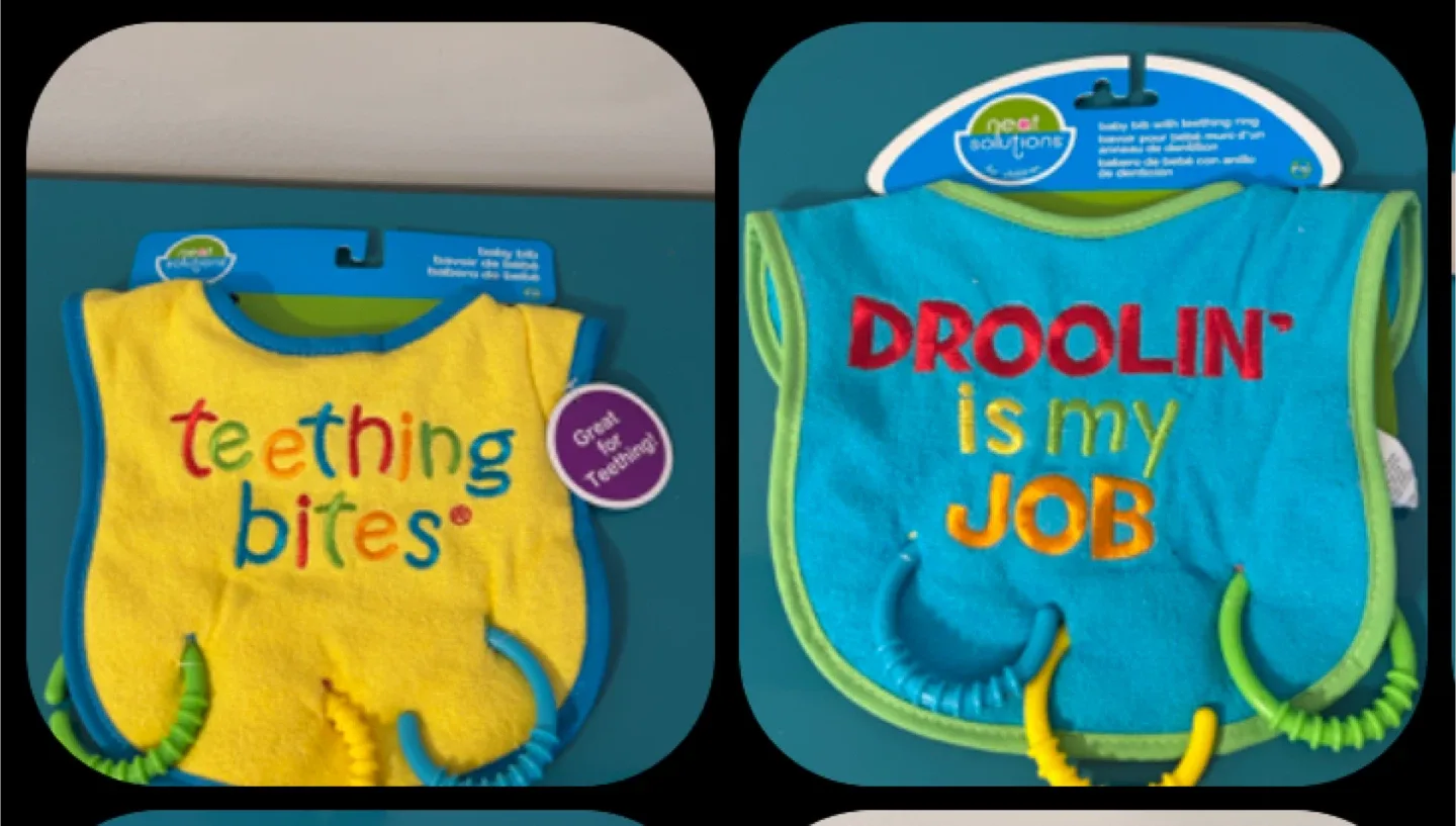 ✨NEW Baby Bibs with Teething Rings – $6 ea or $10 for both