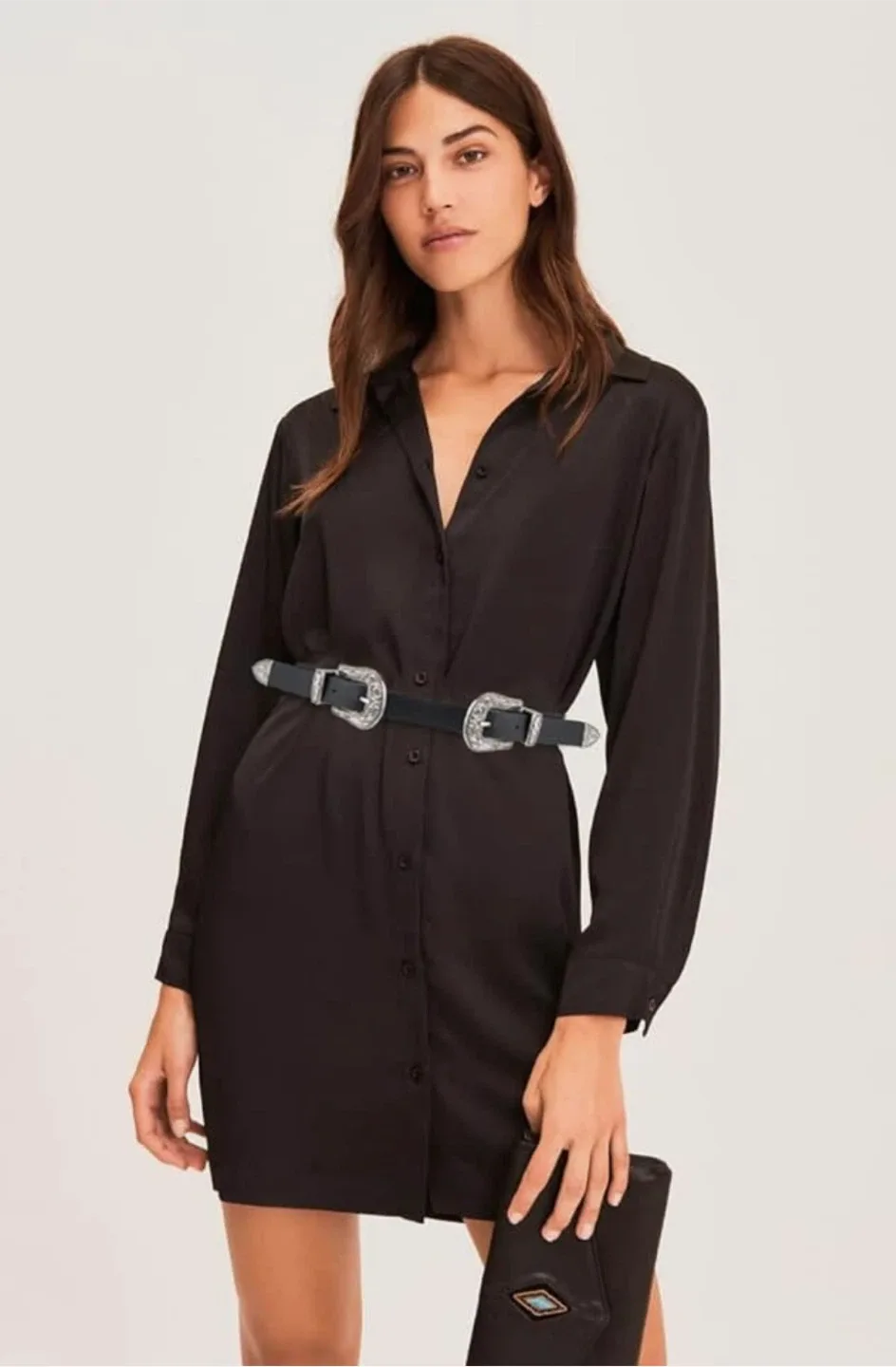 Pieces Black Double Buckle Belt with Silver Accents image indicator(4)