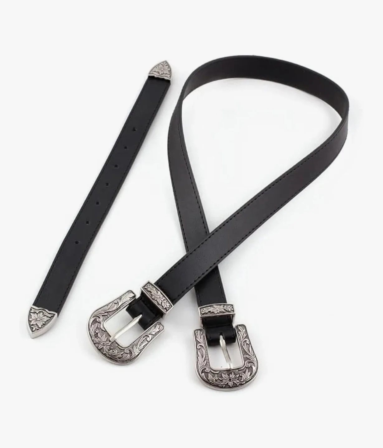 Pieces Black Double Buckle Belt with Silver Accents image indicator(3)