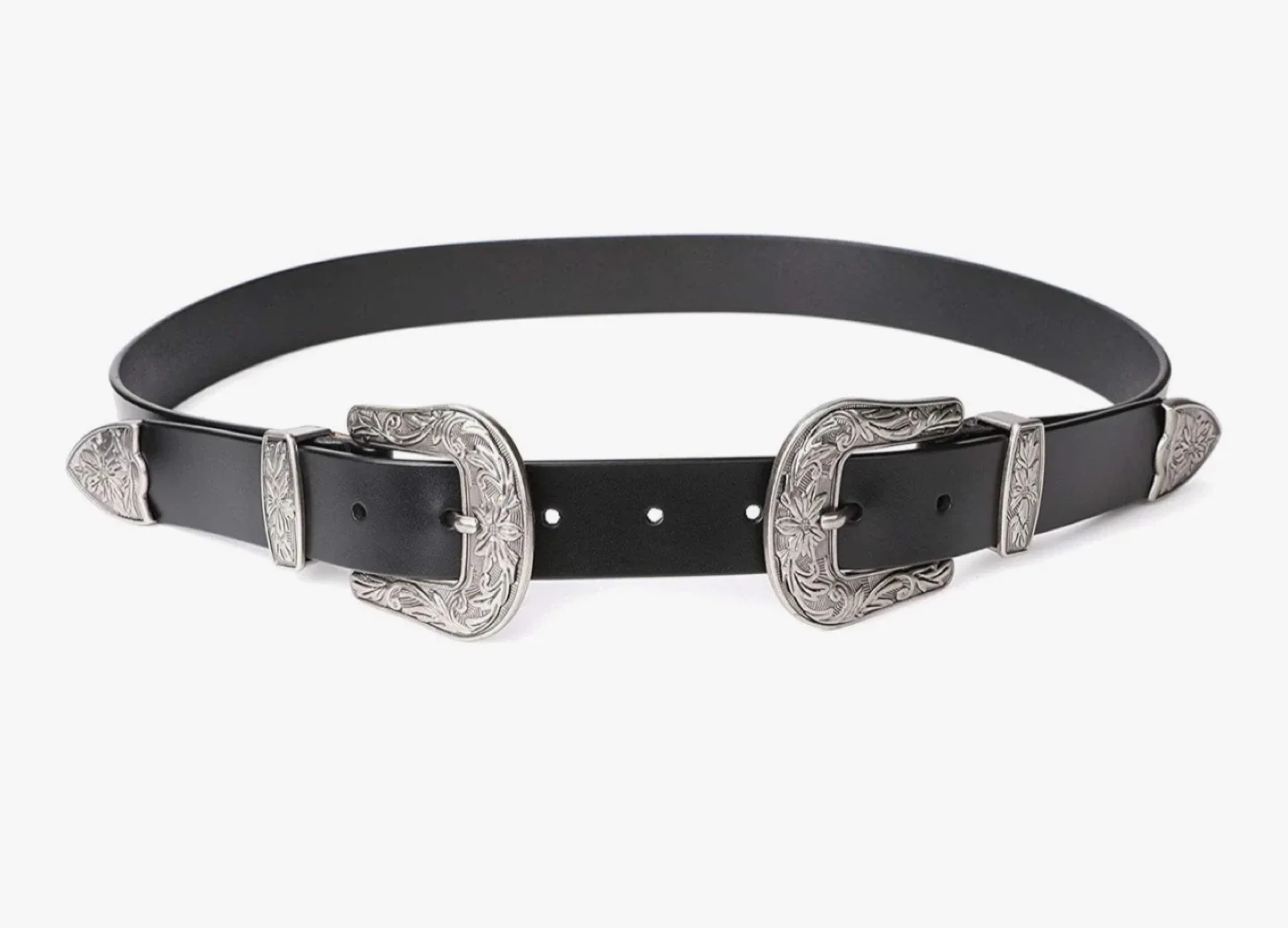 Pieces Black Double Buckle Belt with Silver Accents