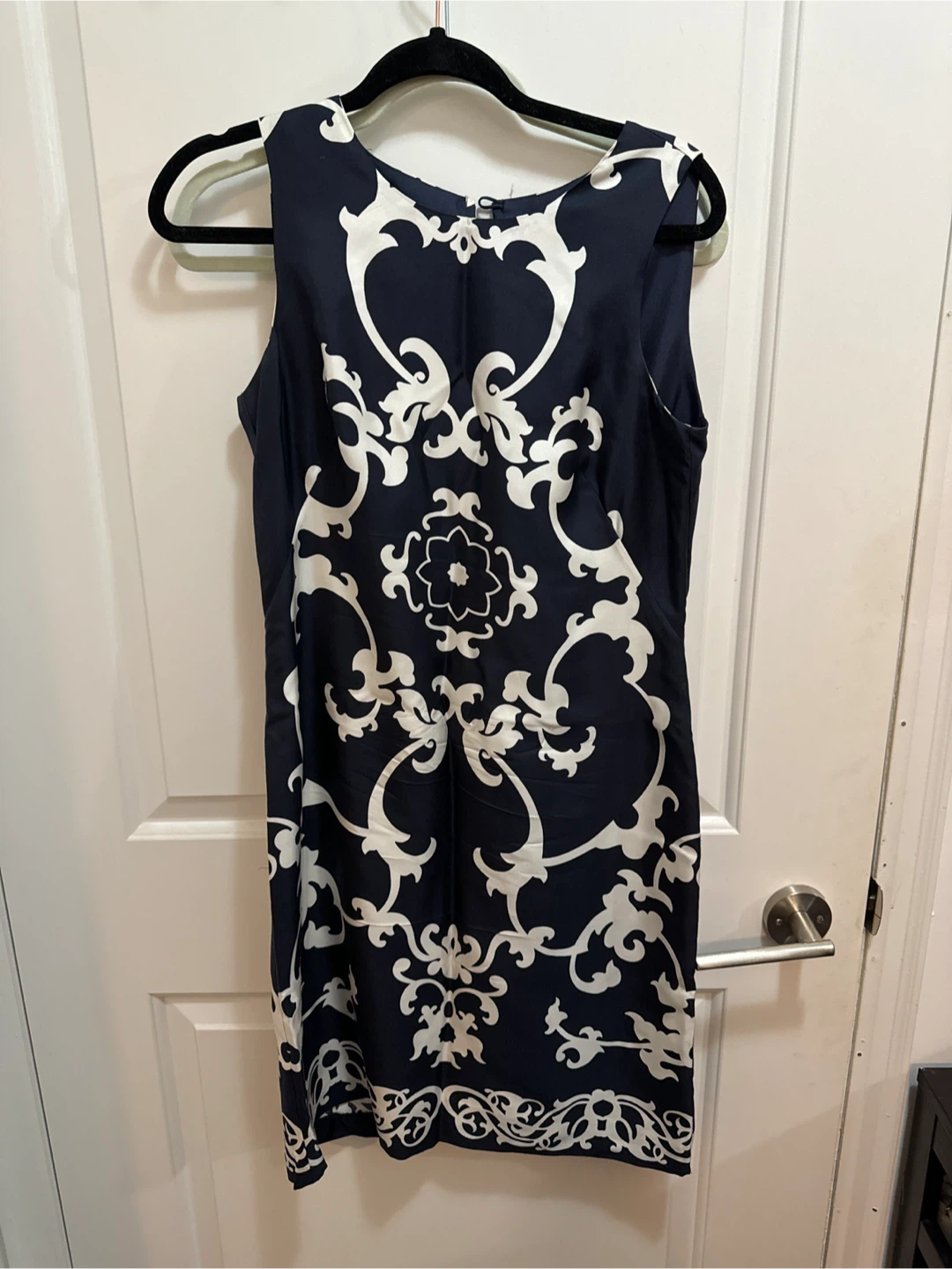 Navy & White Silk Dress Banana Republic