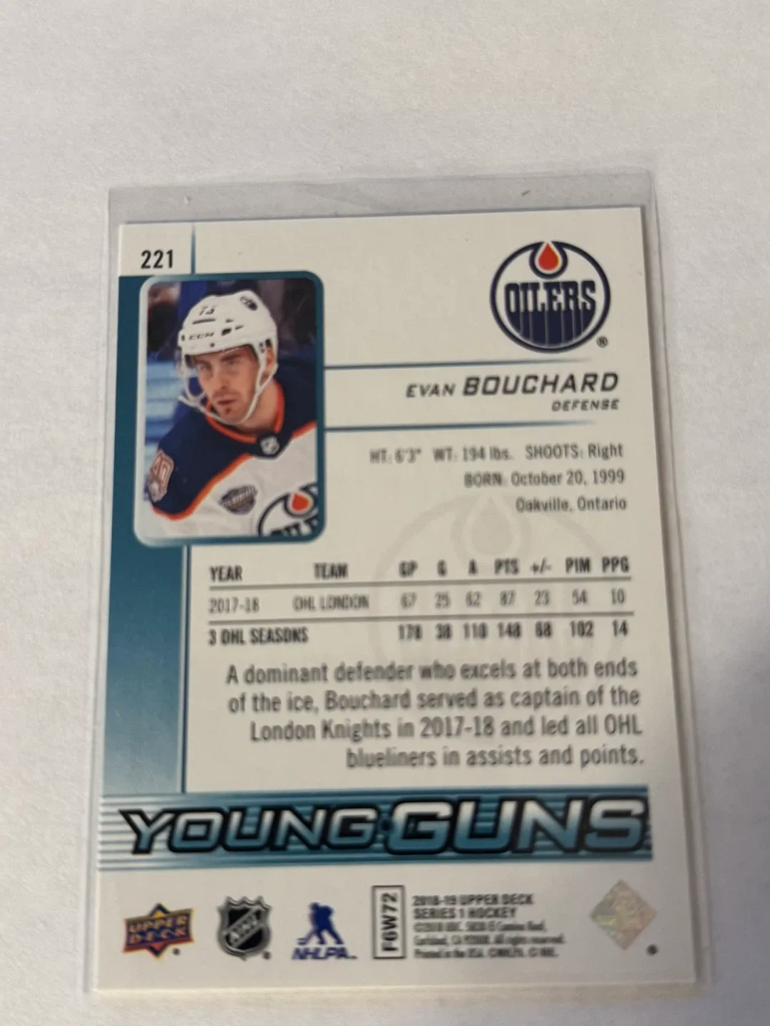 Upper Deck Young Guns Evan Bouchard Card image indicator(2)