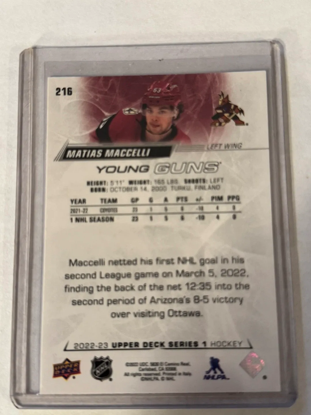Upper Deck  Young Guns Hockey Matias Maccelli Rookie Card image indicator(2)