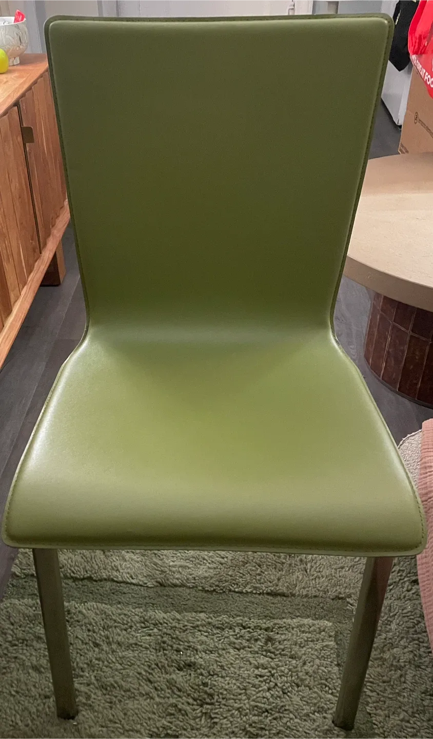 CB2 Diego Green Leather MidCentury Chair (2) image indicator(2)