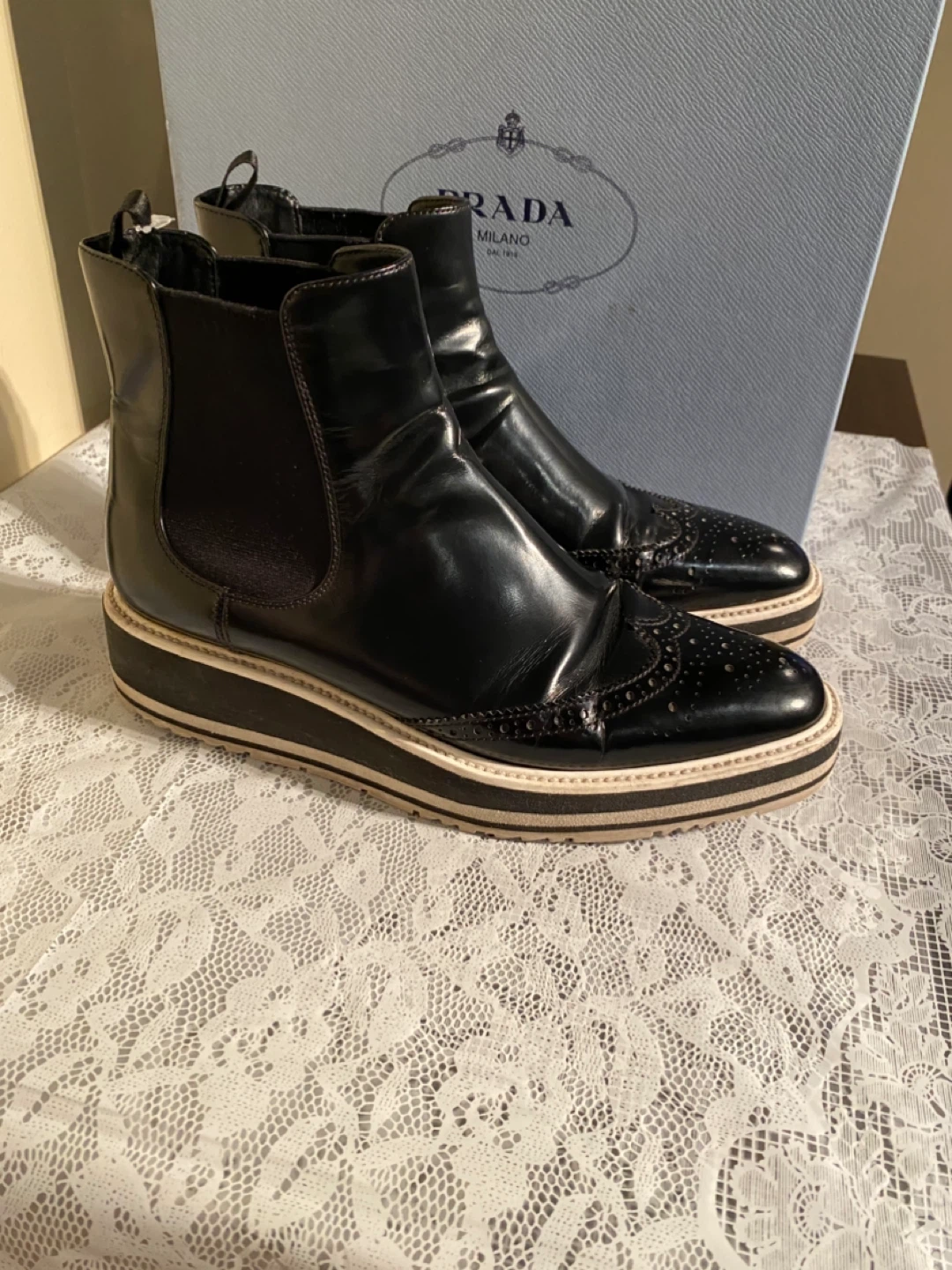 Authentic Prada Leather Chelsea Dress Boots Sz 9.5