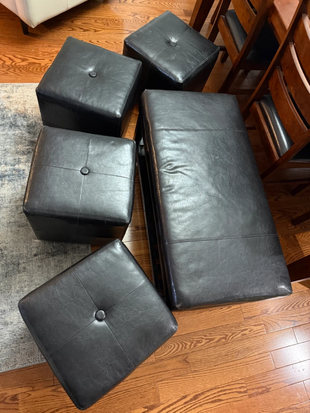 Black Leather Ottoman Set