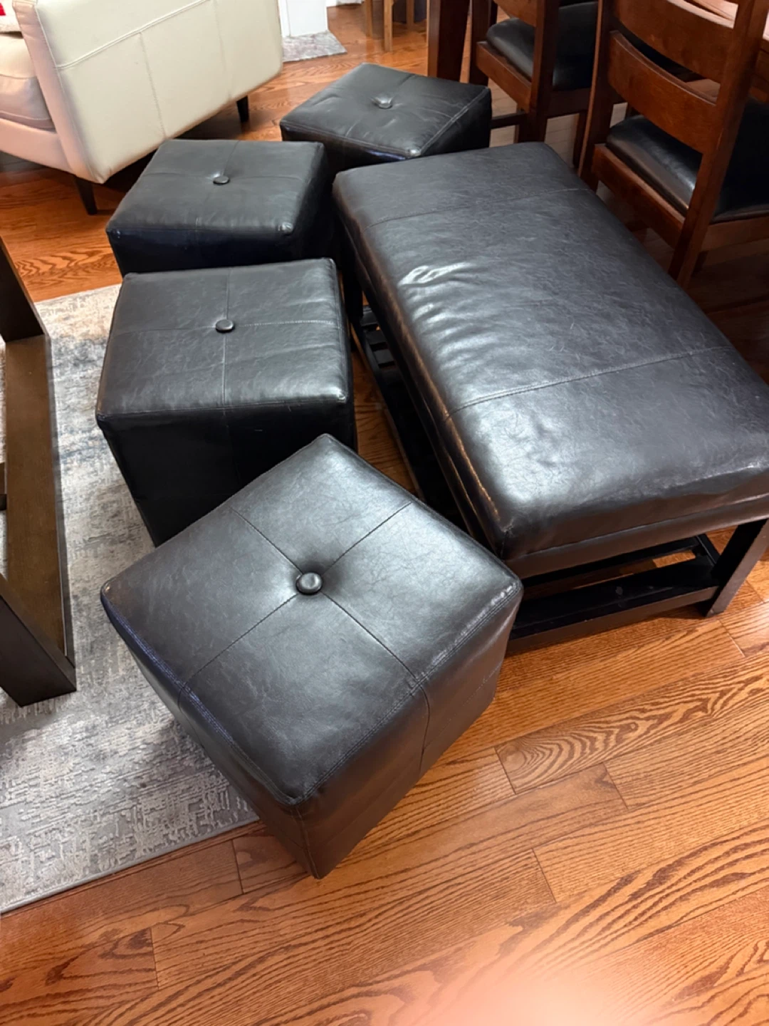 Black Leather Ottoman Set - photo 2