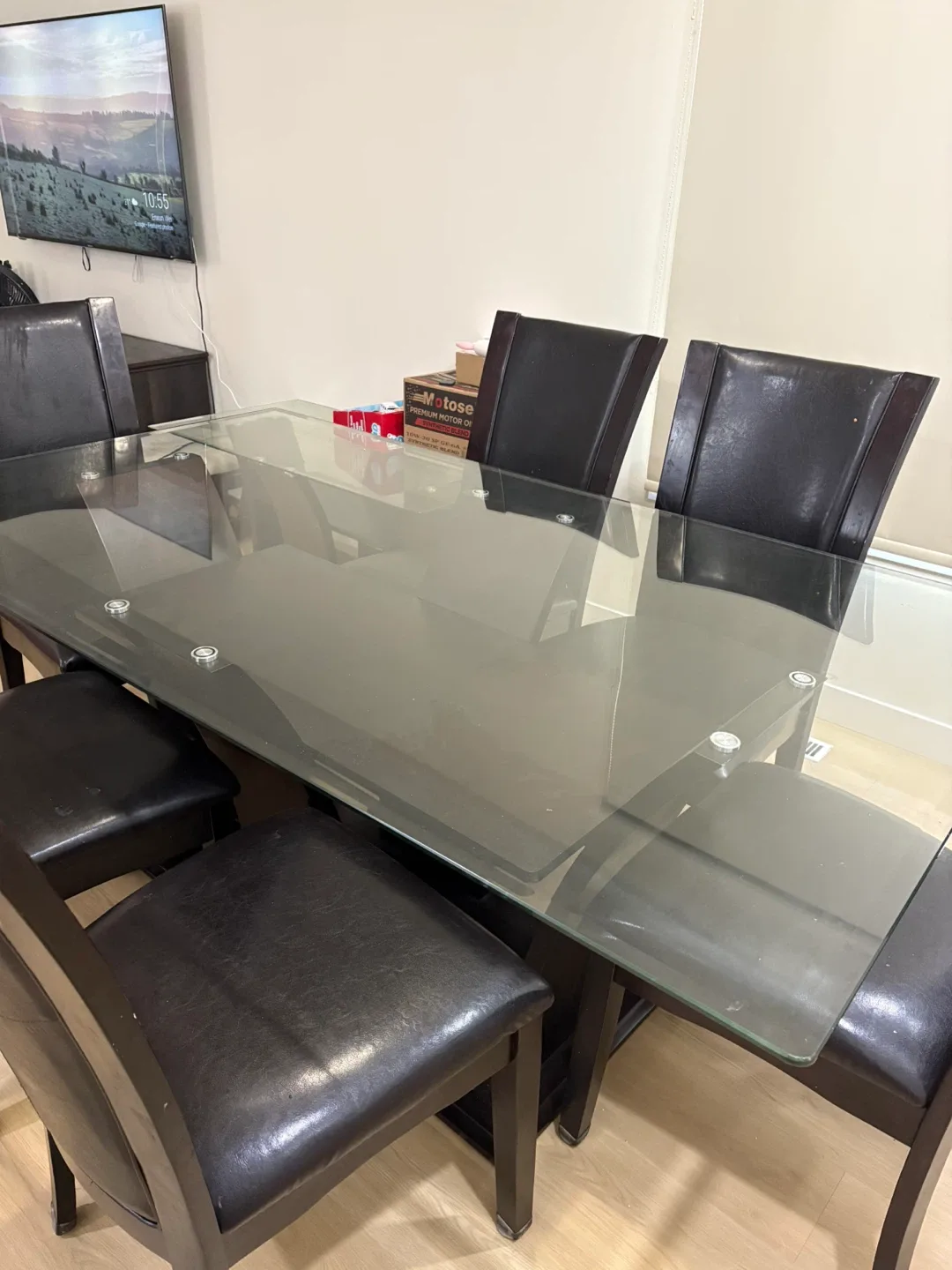 Glass Top Dining Table with 6 Chairs