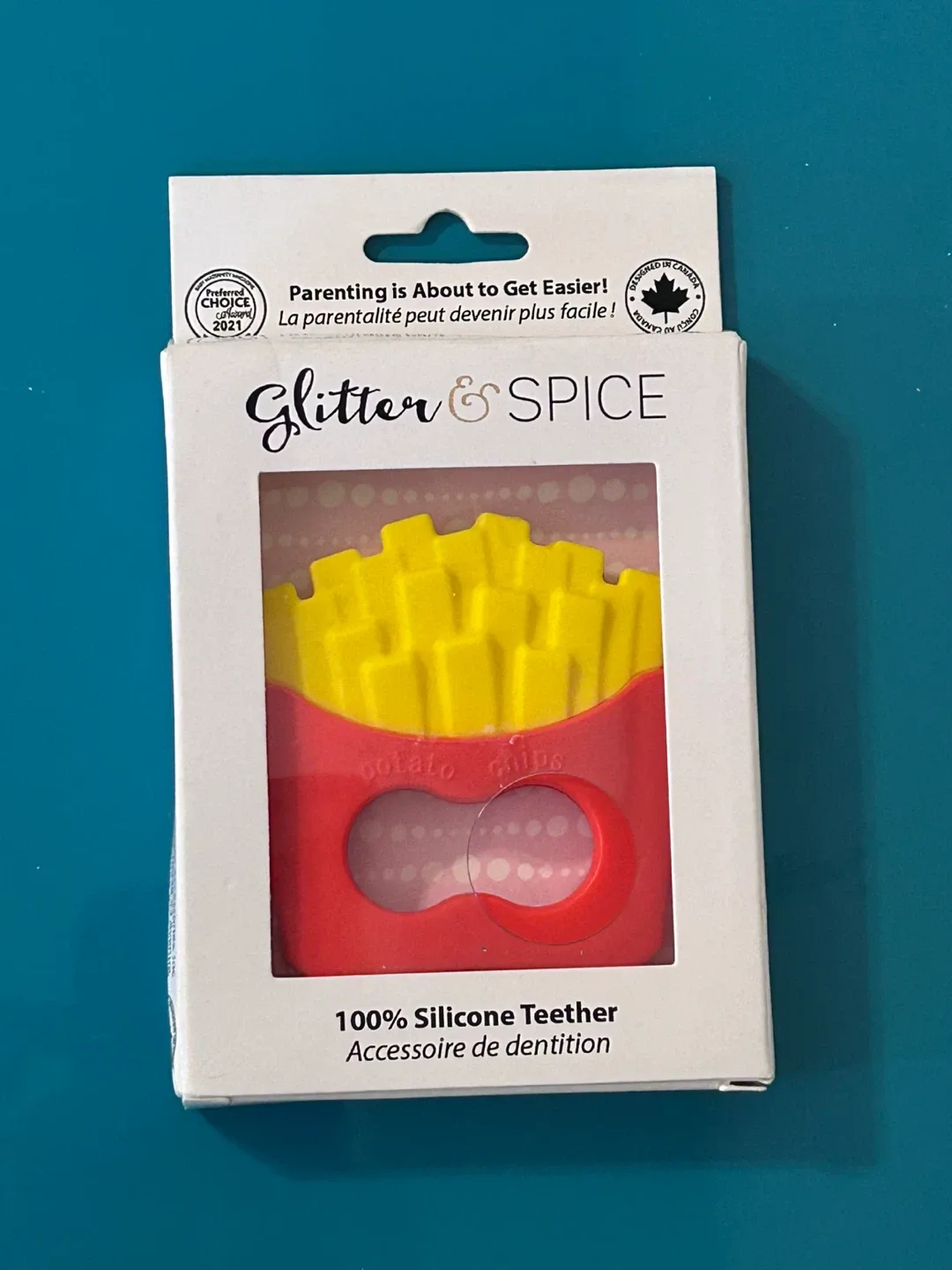 🍼 NEW Glitter & Spice Silicone Teether – French Fries Design