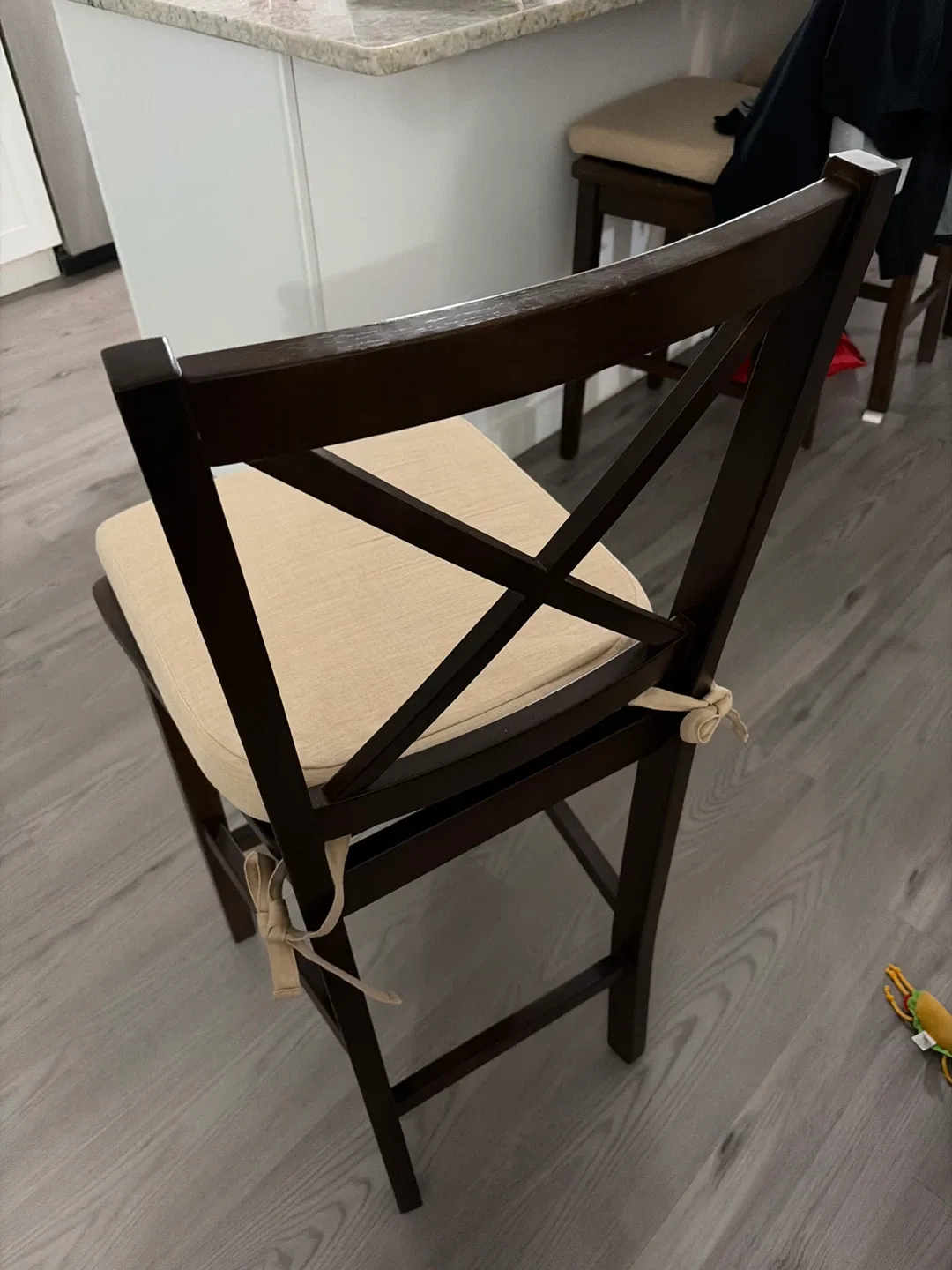 Dark Brown Bar Stool with Beige Cushion image indicator(2)